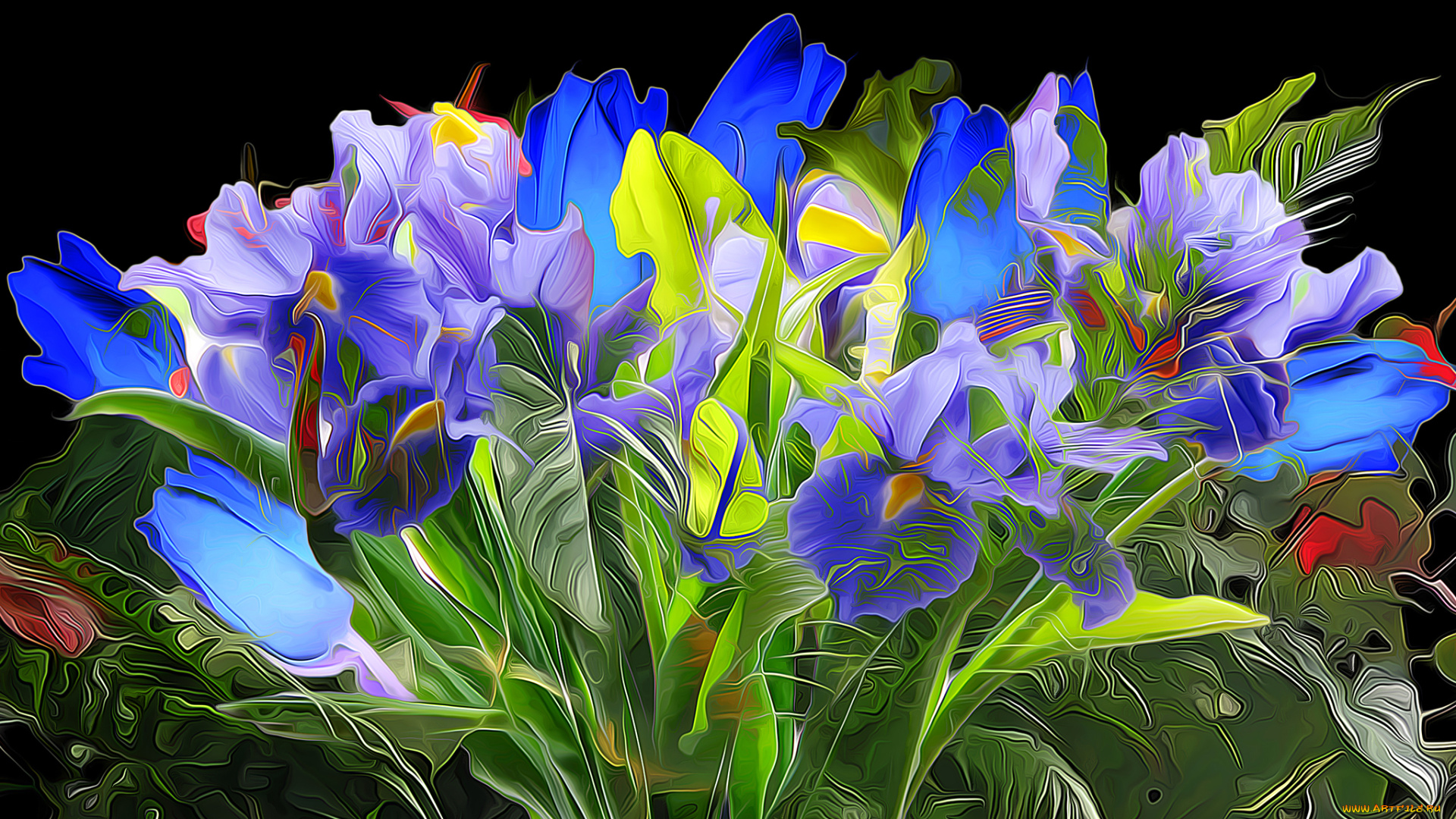 разное, компьютерный, дизайн, абстракция, сад, клумба, листья, лепестки, цветы