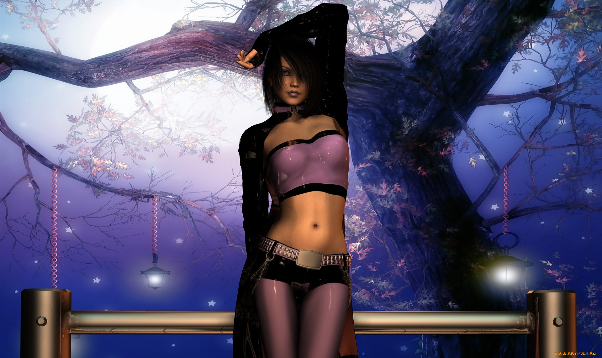 3д, графика, люди, , people, дерево, фон, взгляд, девушка