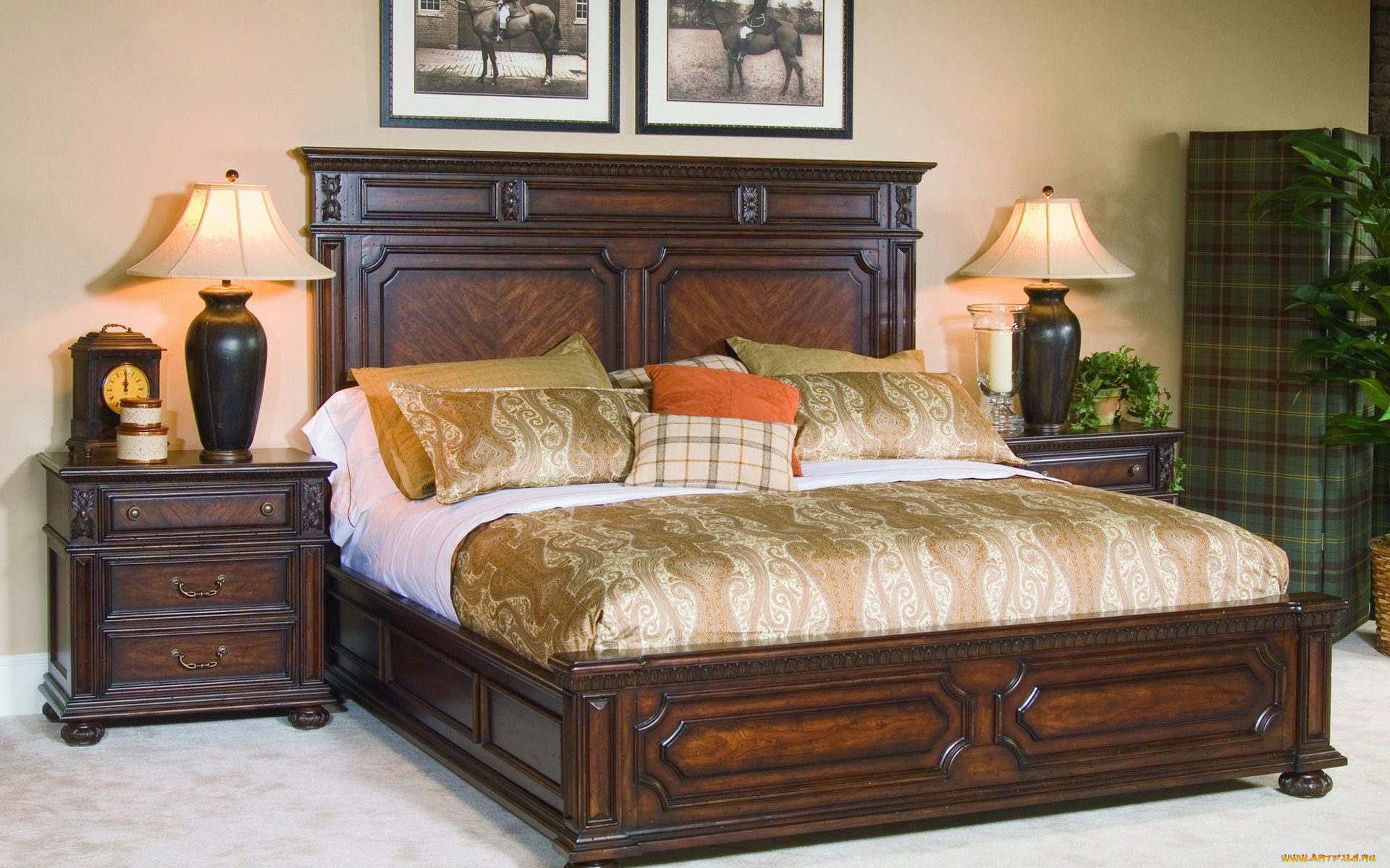 интерьер, спальня, окно, тумбочки, подушки, кровать, зеркало, лампа, свет