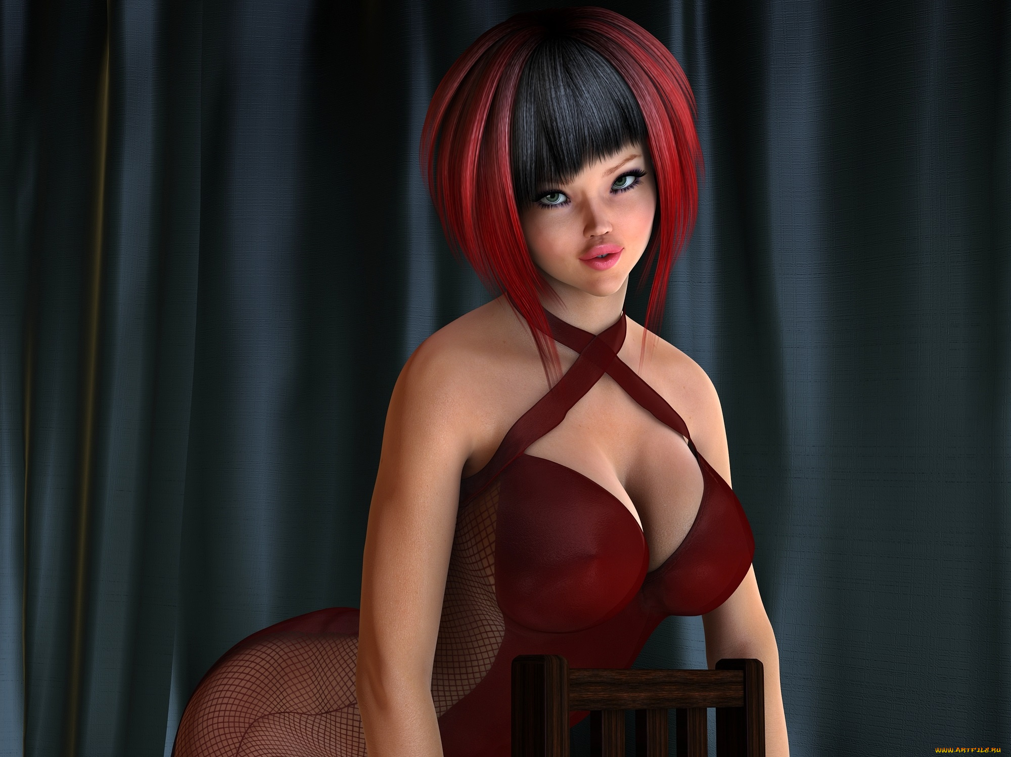 3д, графика, люди, , people, девушка, взгляд, фон, рыжая