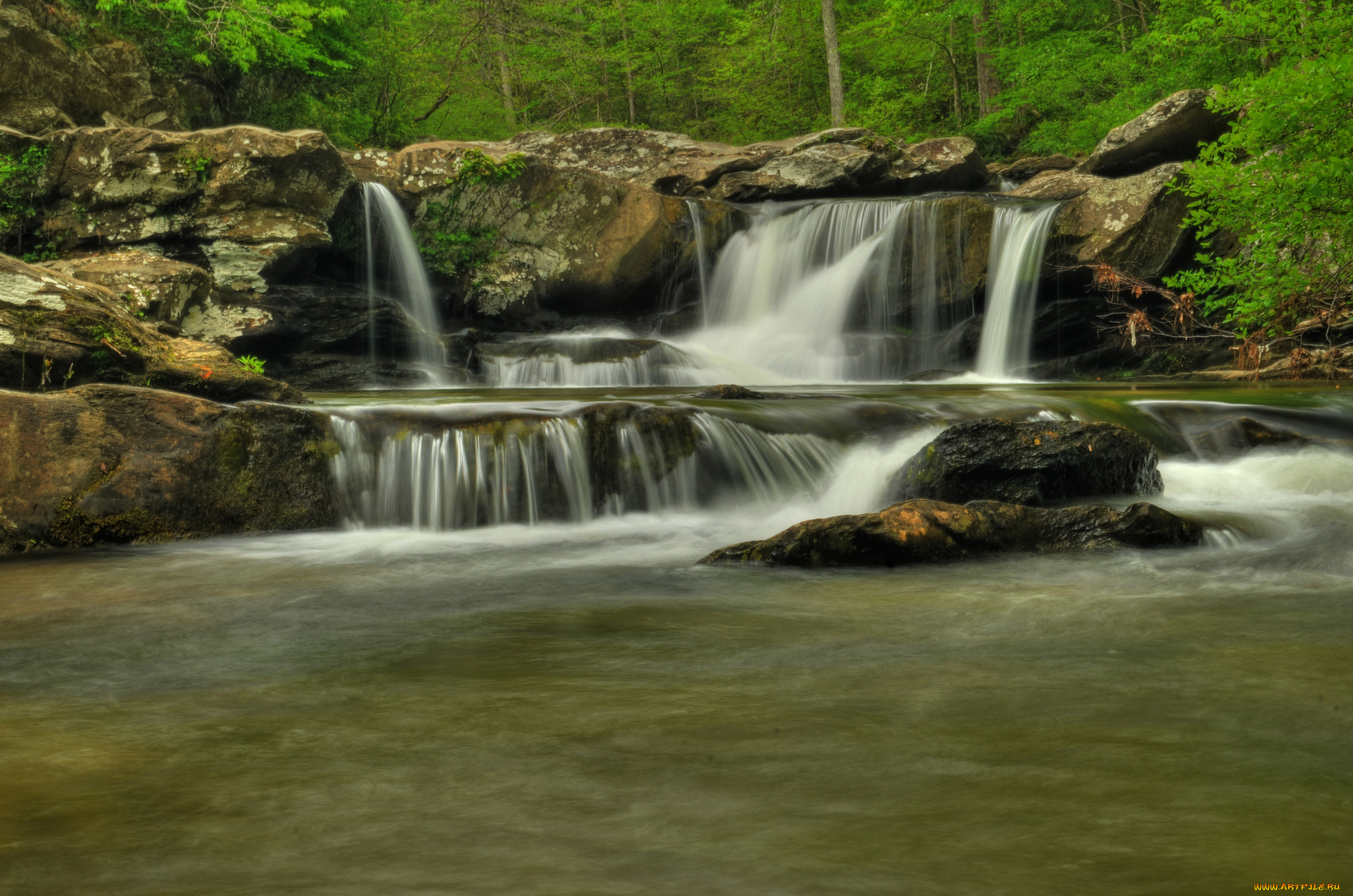 природа, водопады, лес, водопад, река