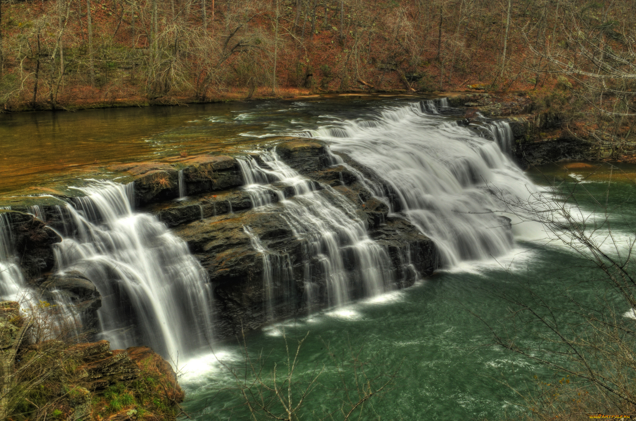 природа, водопады, водопад, река, лес