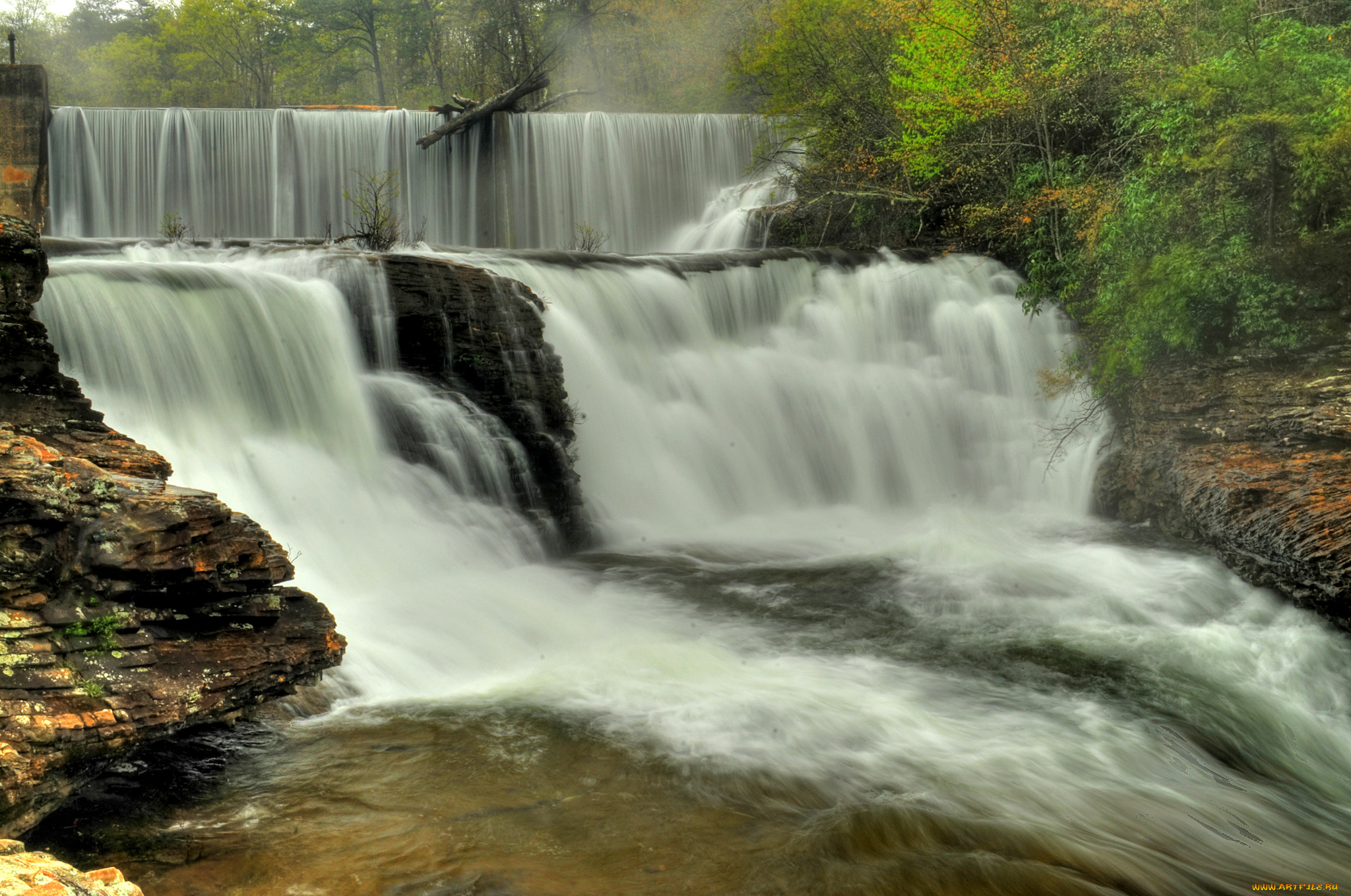 природа, водопады, лес, водопад, река