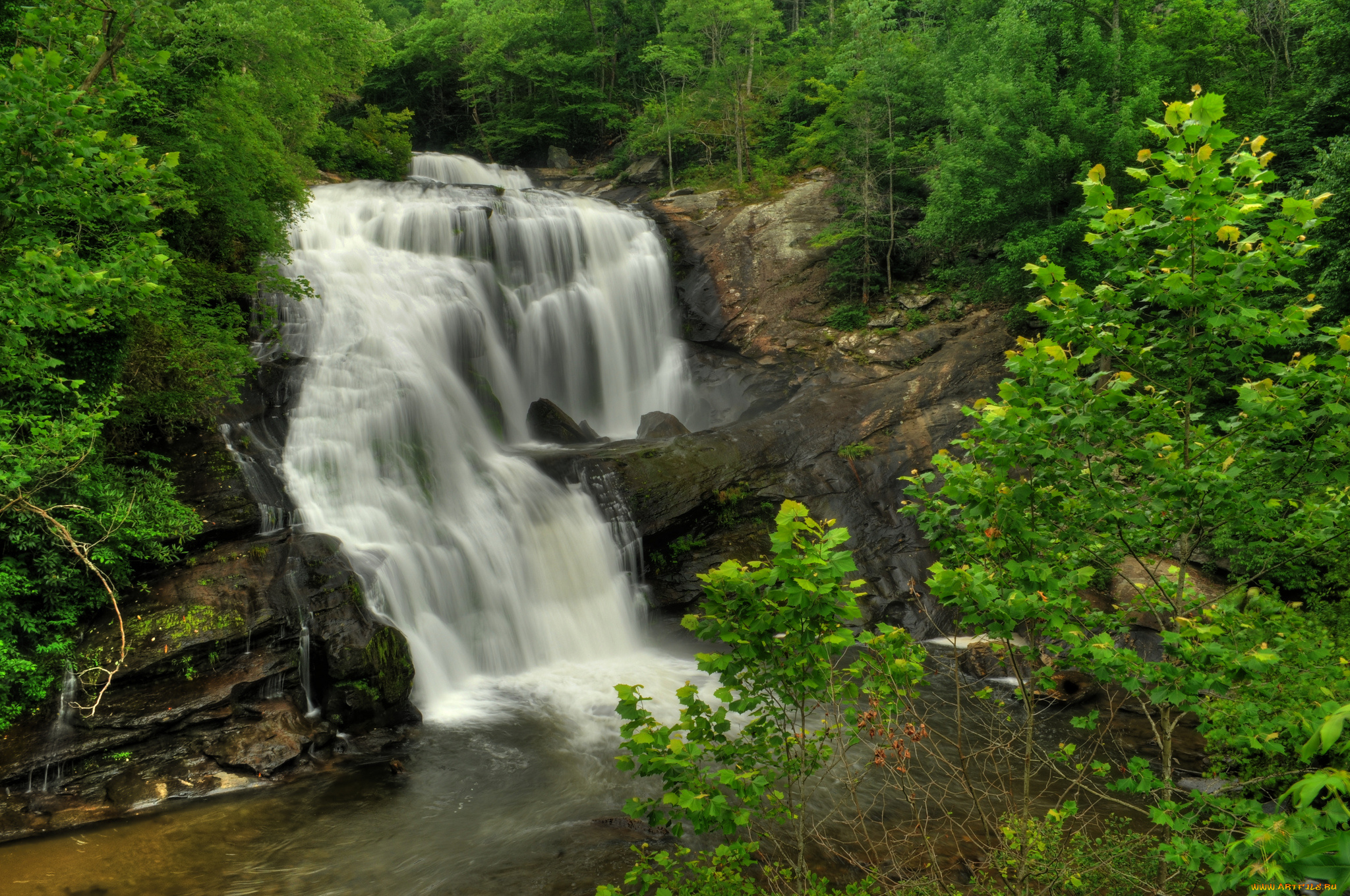 природа, водопады, водопад, река, лес