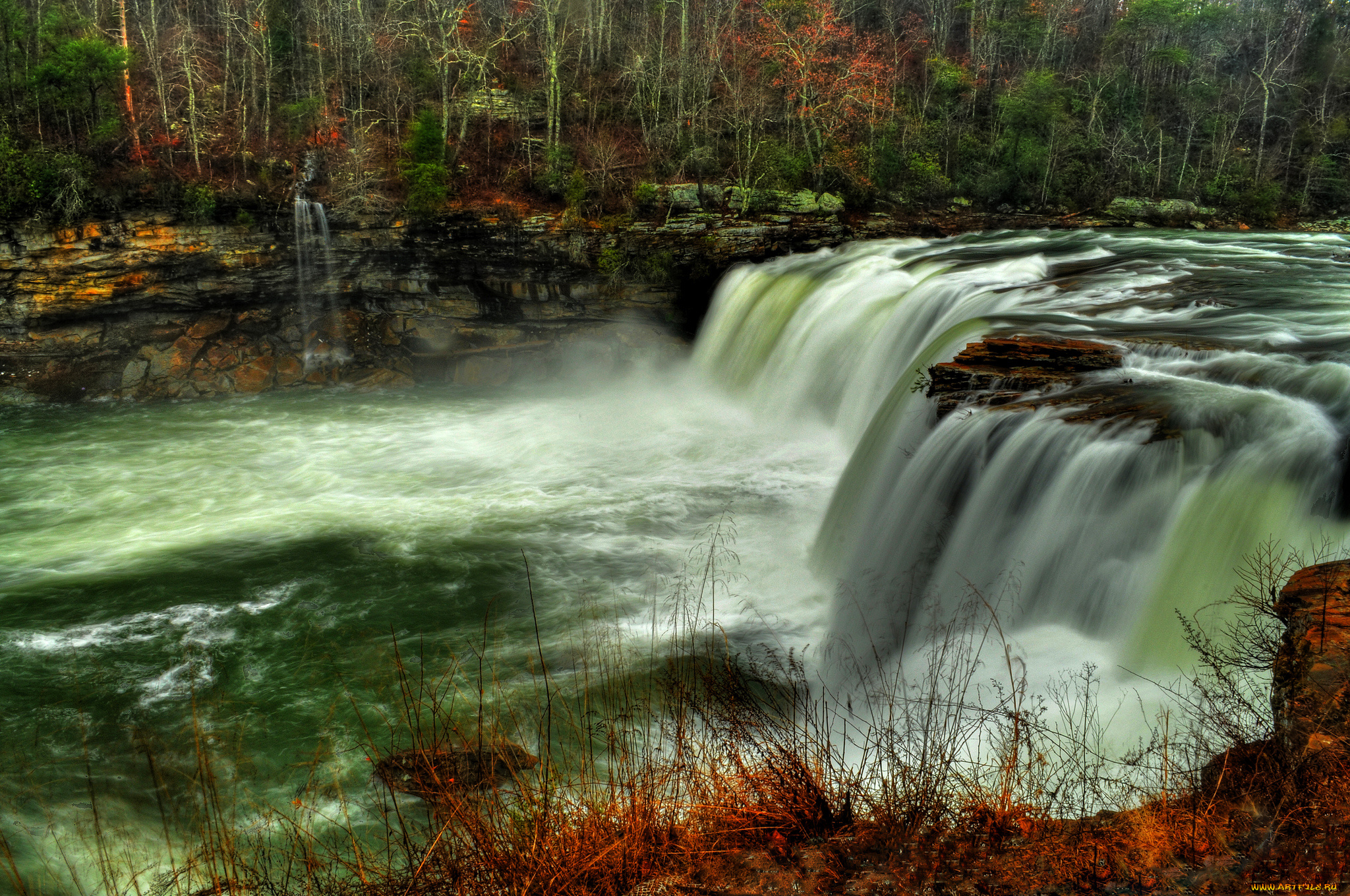природа, водопады, водопад, река, лес