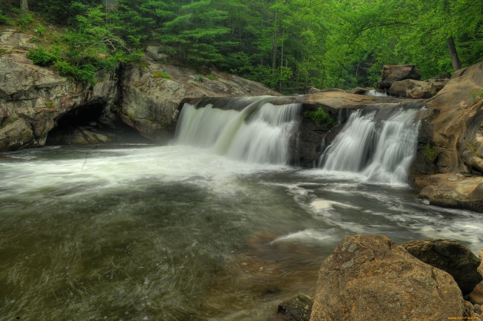 природа, водопады, река, лес, водопад