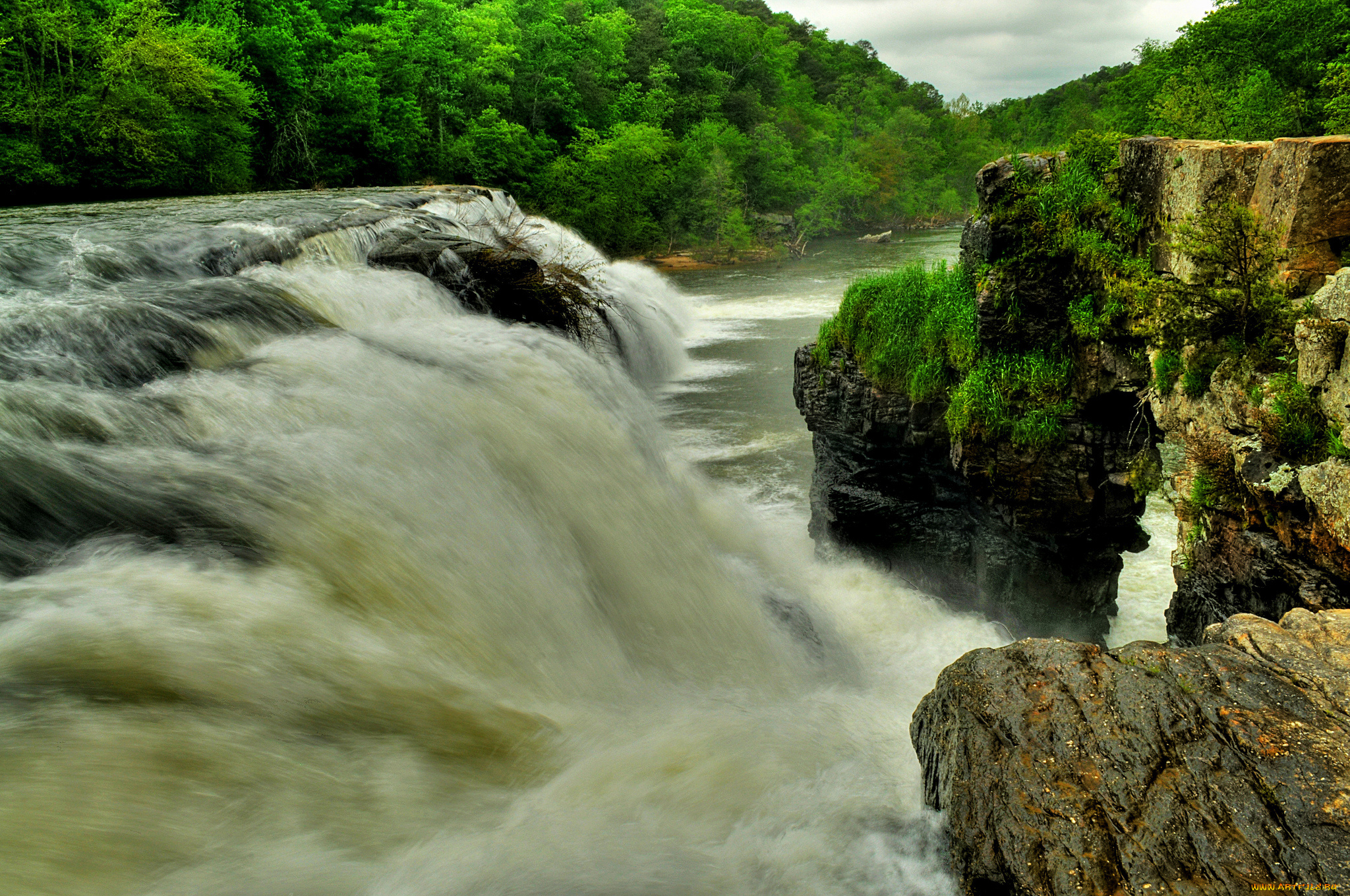 природа, водопады, река, лес, водопад