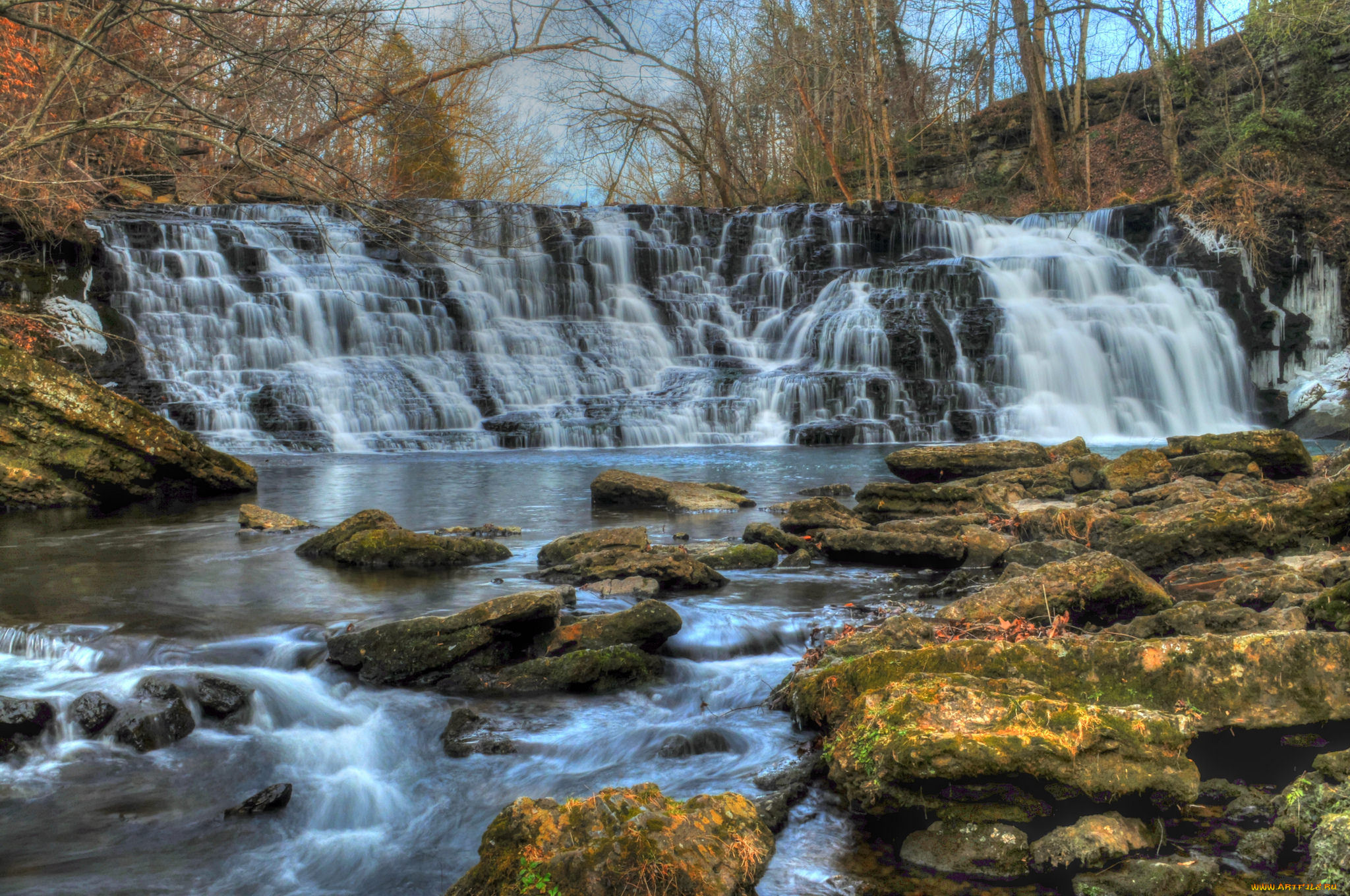 природа, водопады, водопад, река, лес