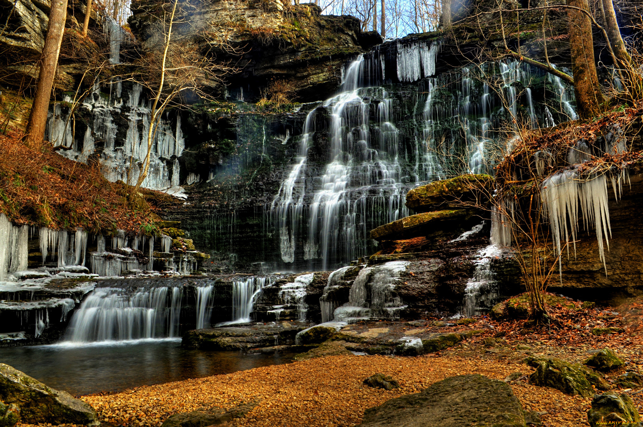 природа, водопады, водопад, река, лес