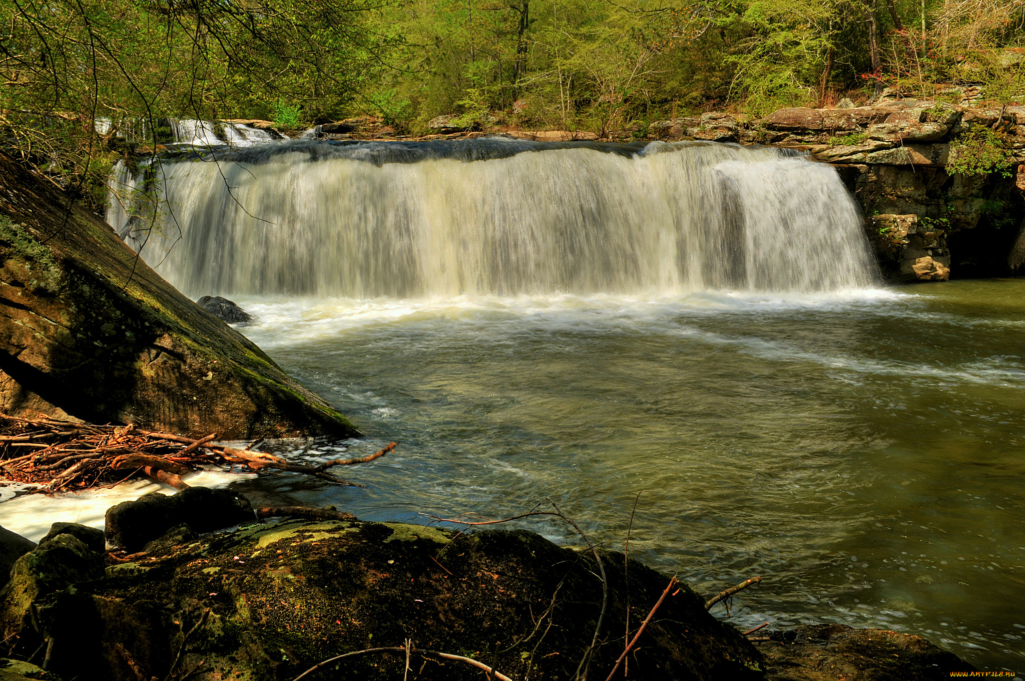 природа, водопады, водопад, река, лес