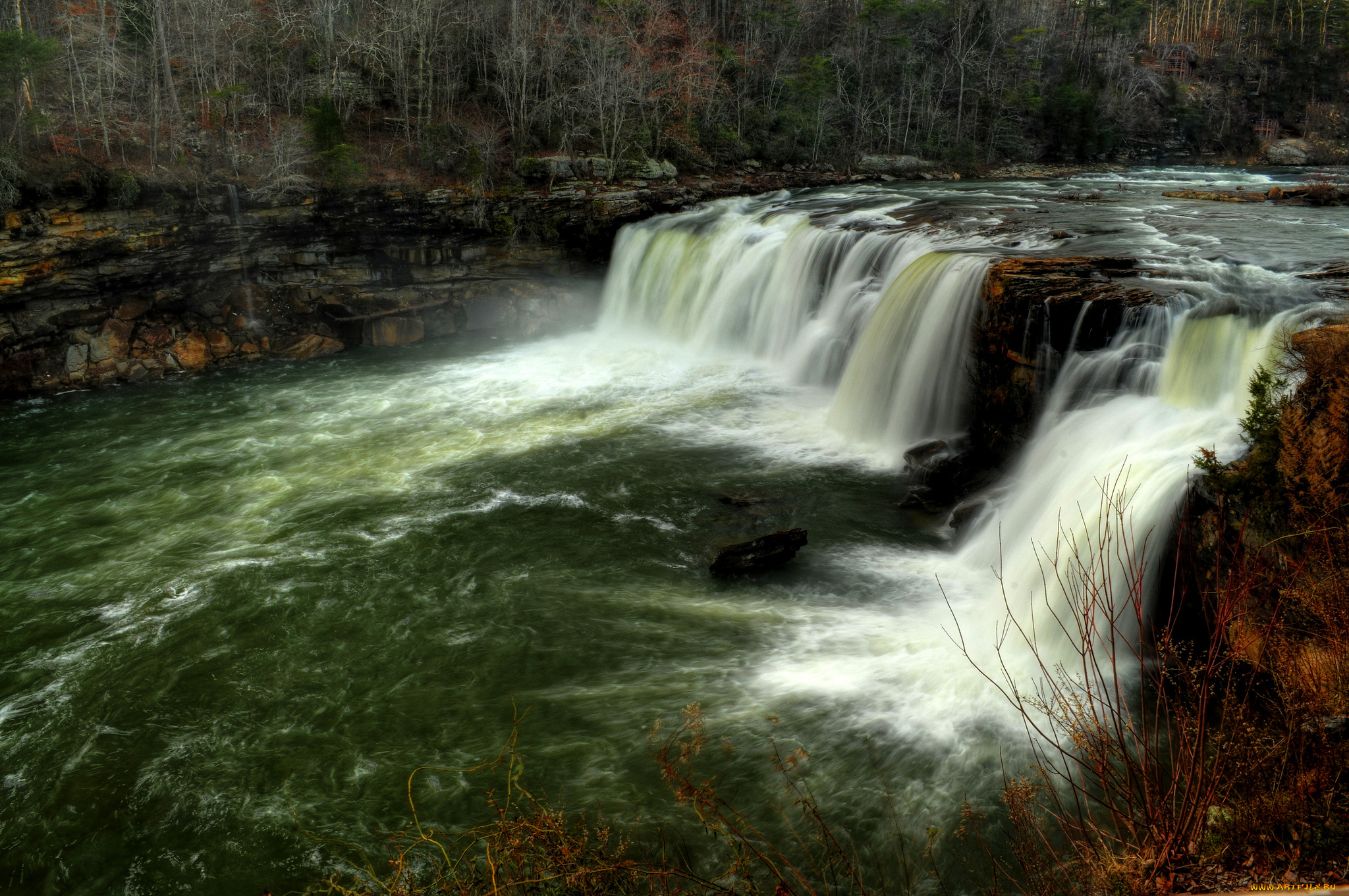 природа, водопады, река, лес, водопад