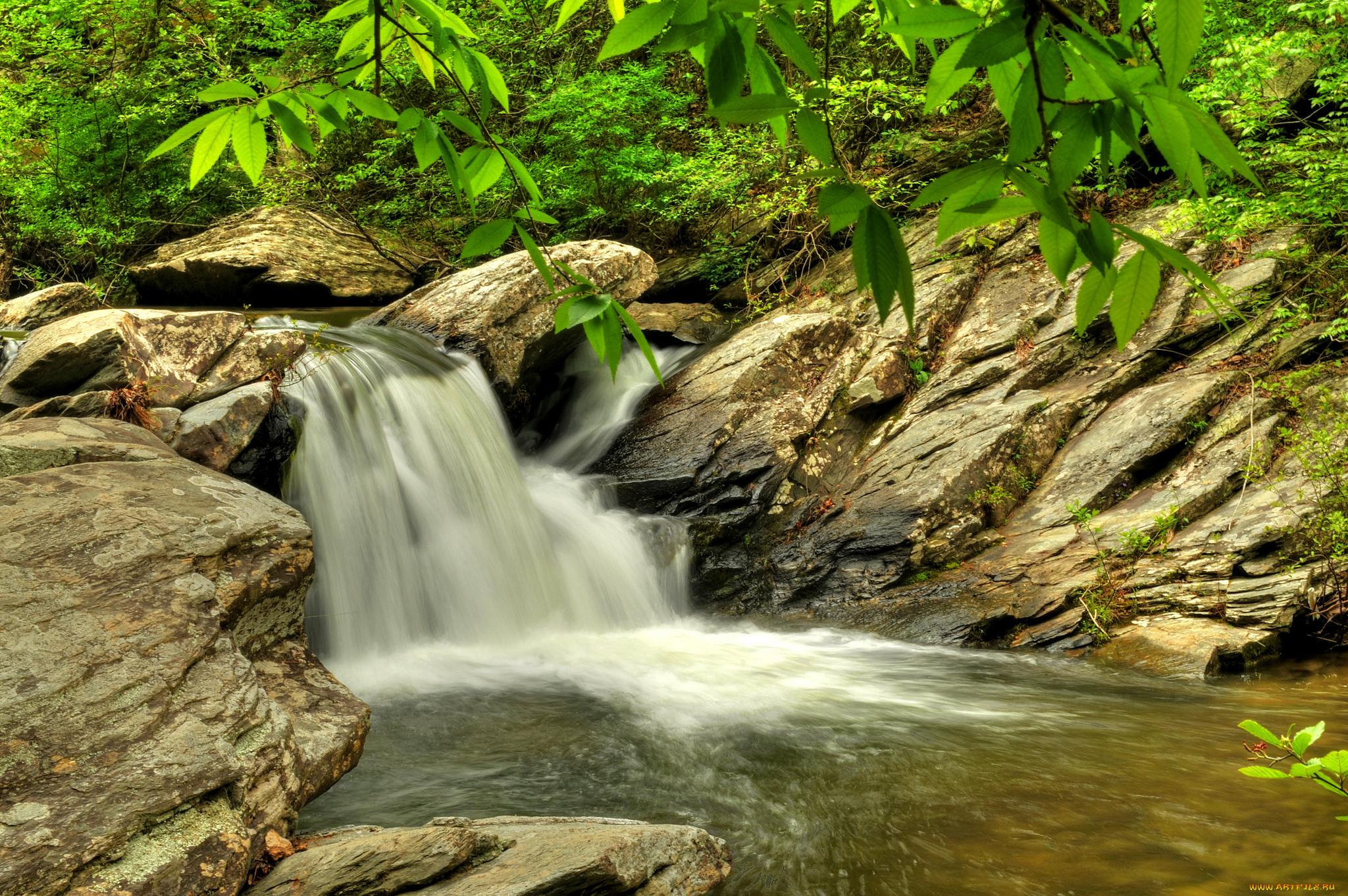 природа, водопады, водопад, река, лес