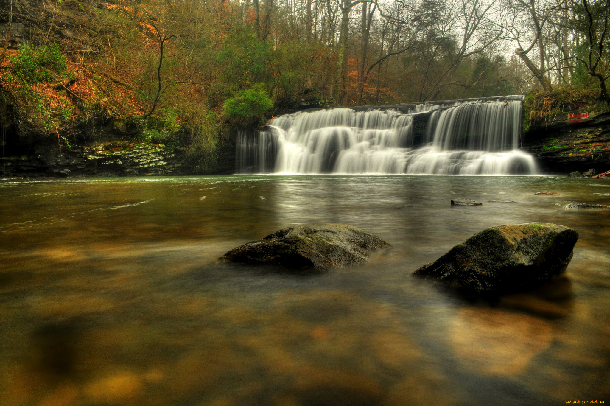 природа, водопады, лес, река, водопад