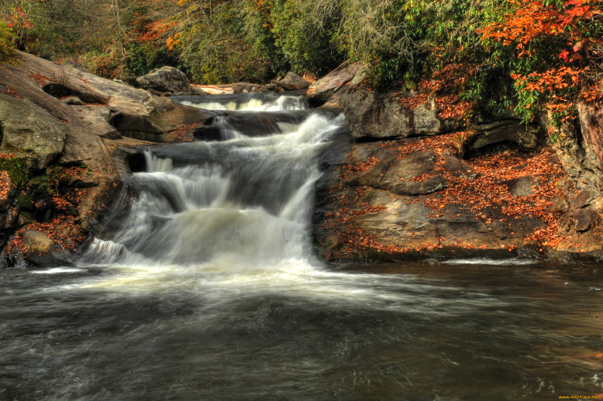 природа, водопады, река, лес, водопад
