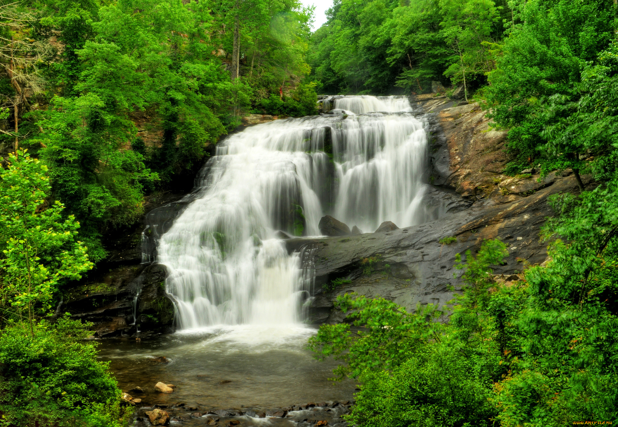 природа, водопады, водопад, река, лес