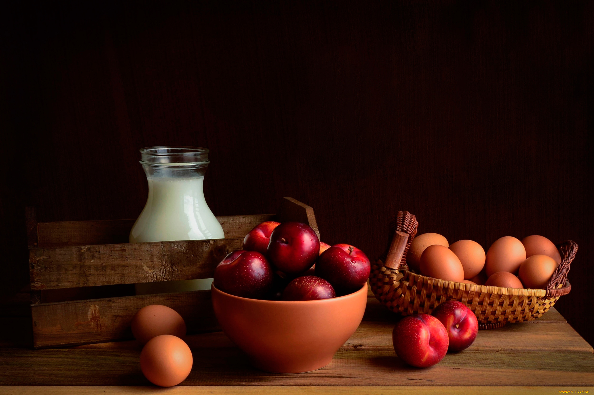 еда, натюрморт, яблоки, яйца, молоко