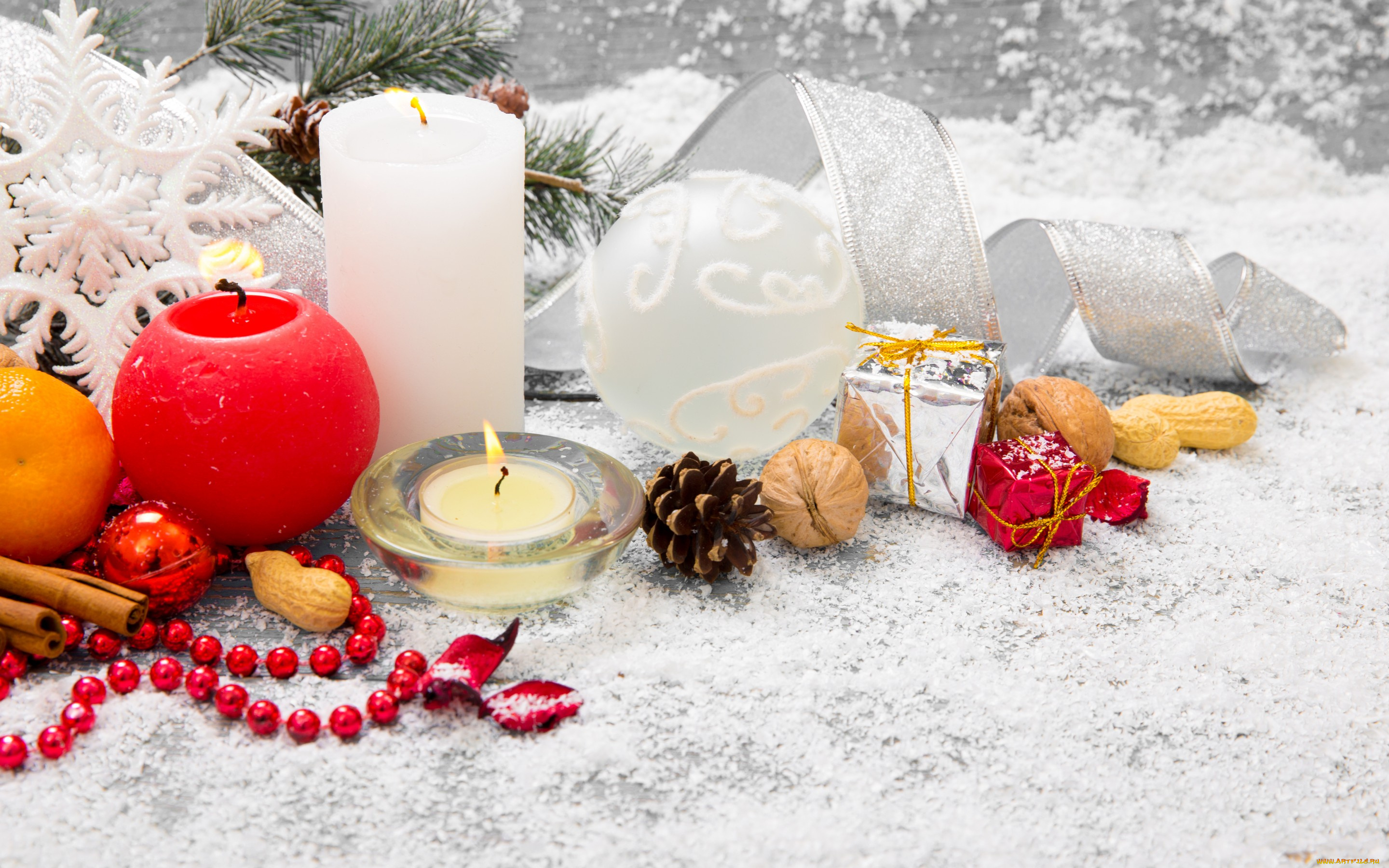 праздничные, новогодние, свечи, merry, christmas, new, year, decoration, новый, год, рождество, украшения, снег
