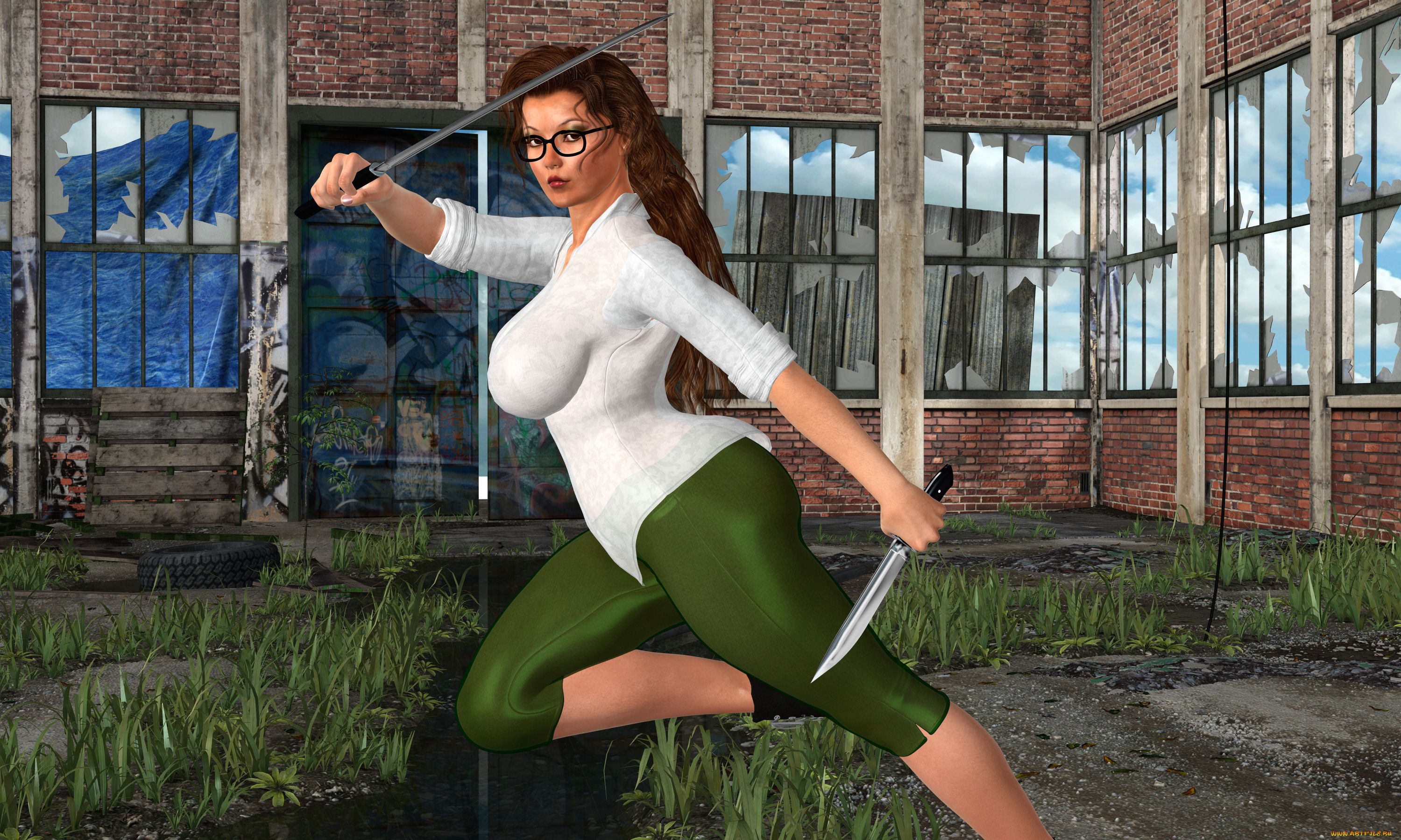 3д, графика, фантазия, , fantasy, оружие, фон, взгляд, девушка