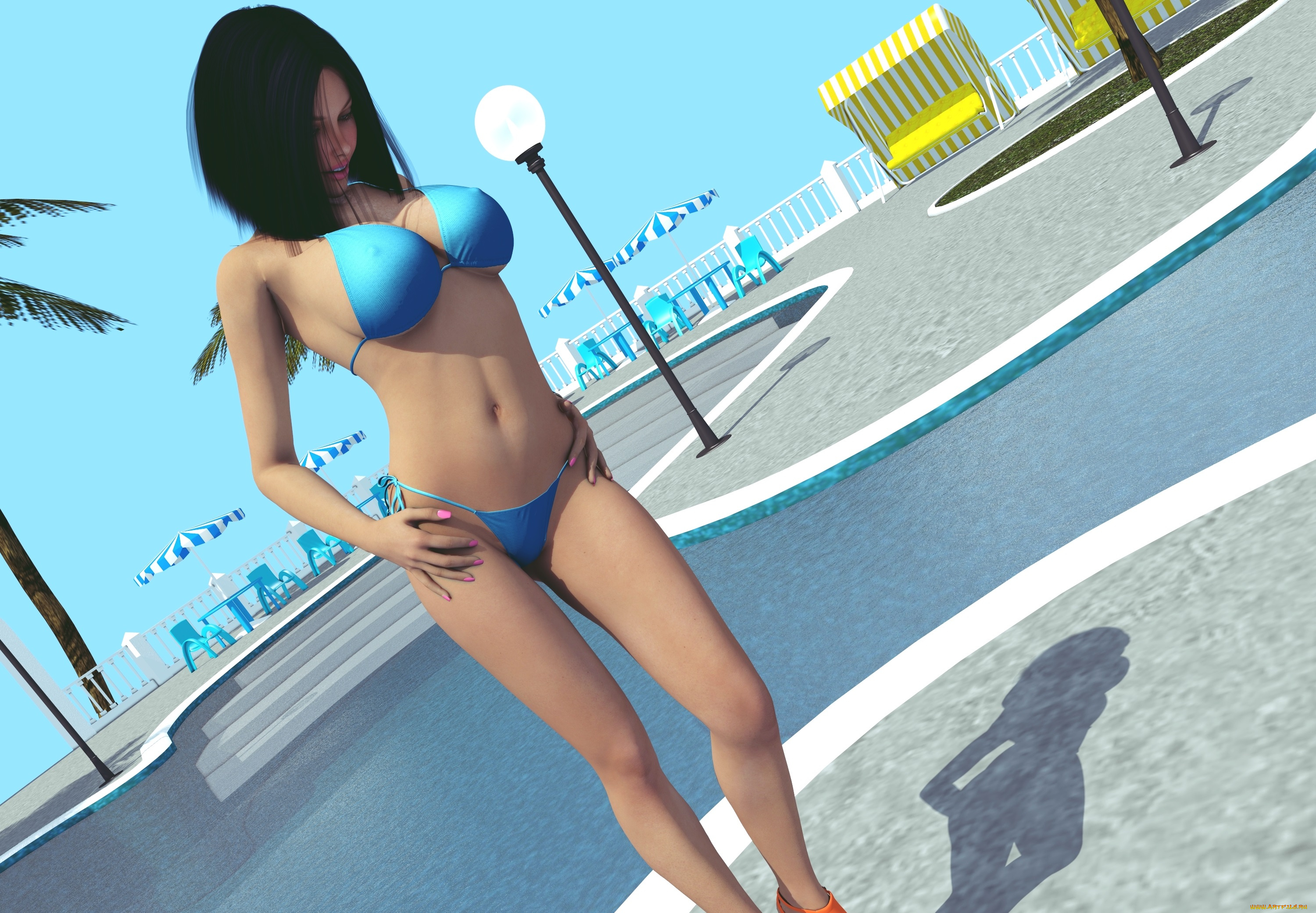 3д, графика, люди, , people, купальник, фон, девушка, взгляд