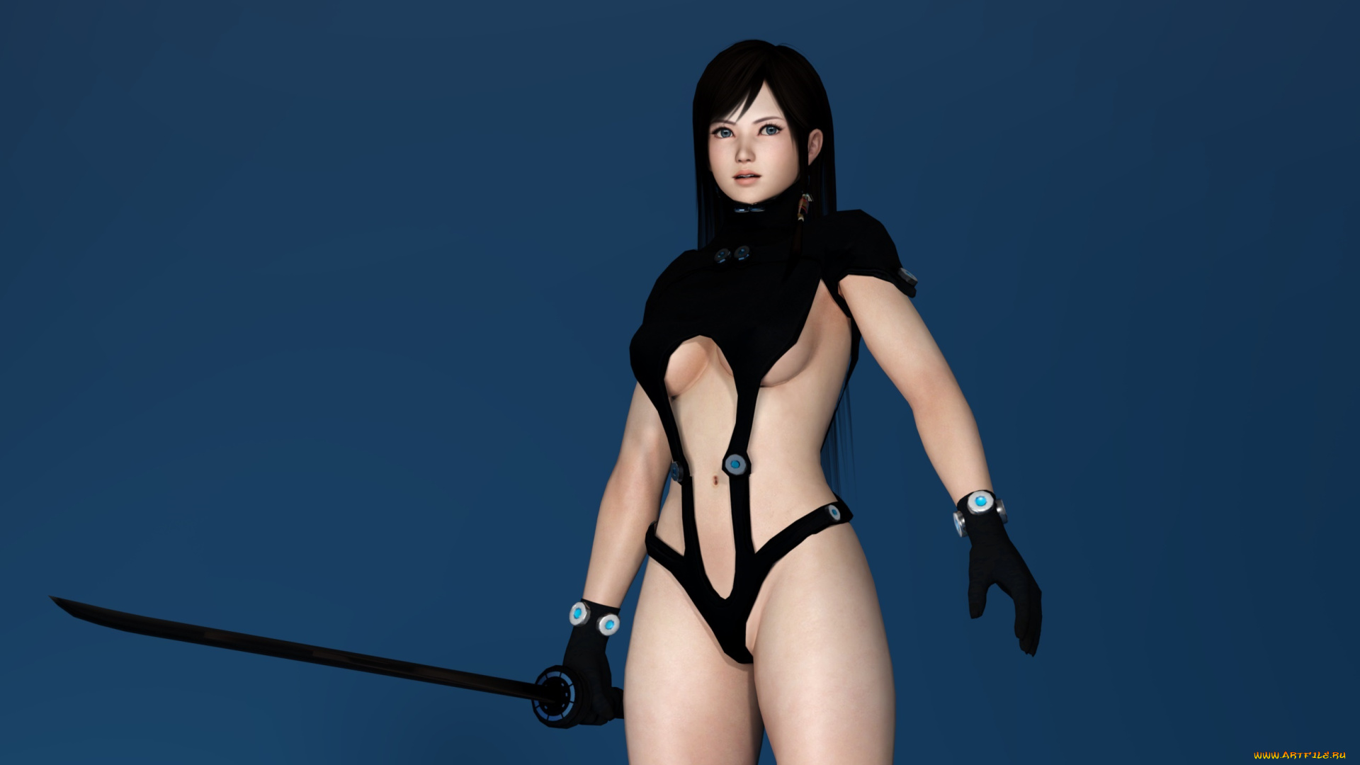 3д, графика, аниме, , anime, оружие, фон, взгляд, девушка