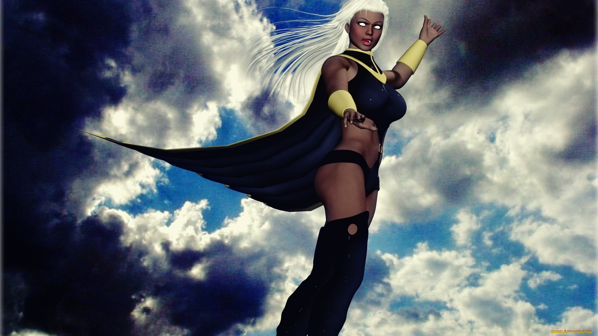 3д, графика, фантазия, , fantasy, взгляд, фон, полет, девушка, облака