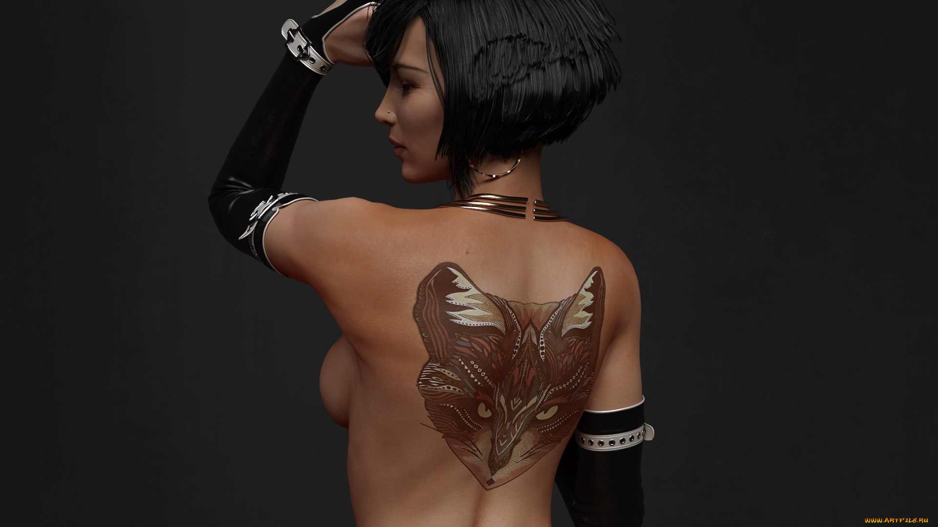 3д, графика, люди, , people, девушка, взгляд, фон, грудь, тату