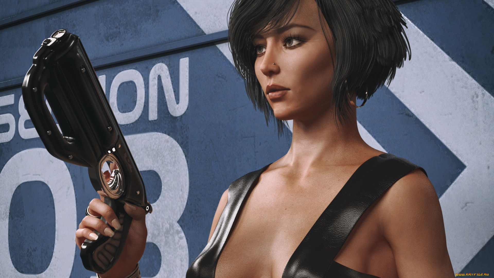 3д, графика, люди, , people, девушка, взгляд, фон, оружие