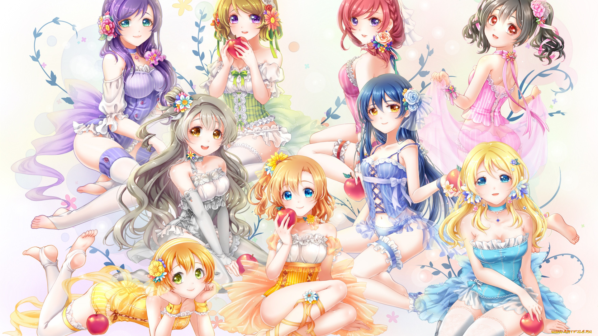 аниме, love, live, , school, idol, project, девушки, арт, sha