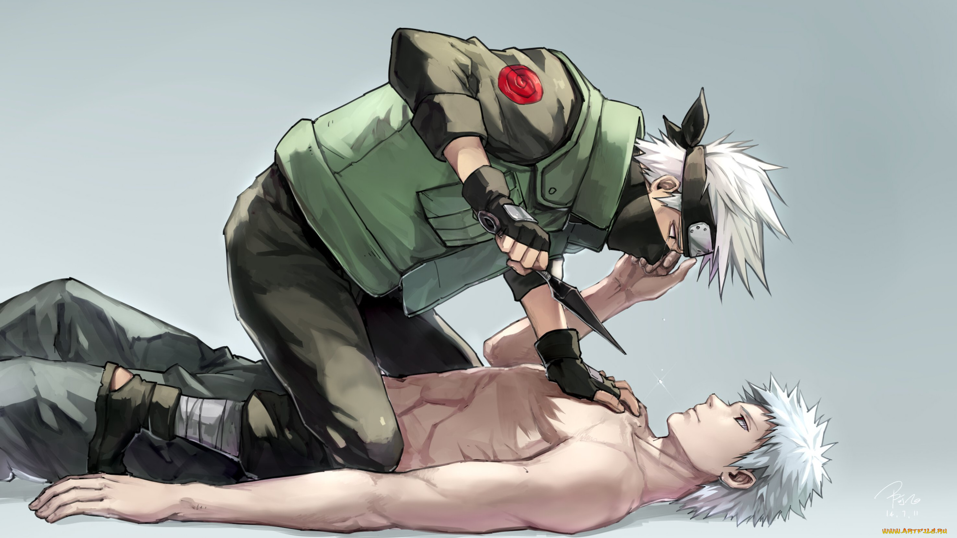 аниме, naruto, парни, арт, какаши, хатаке, обито, учиха