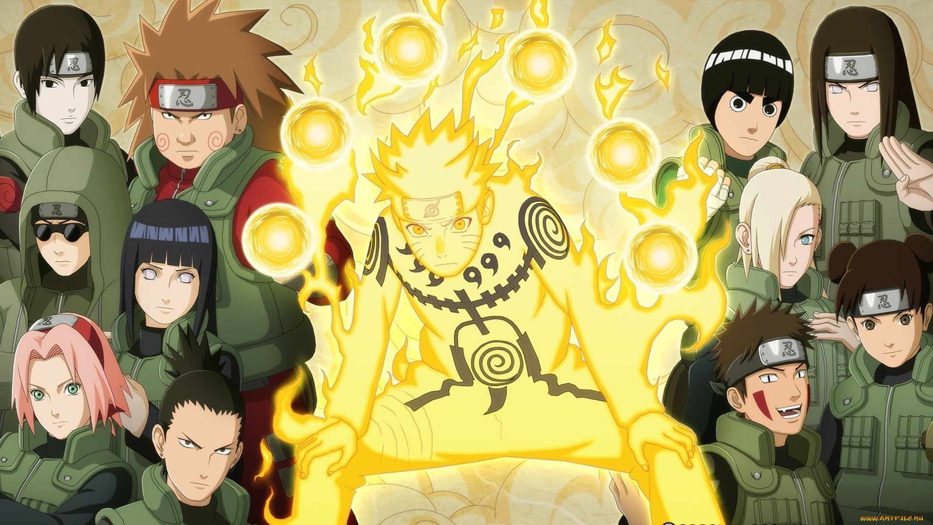 аниме, naruto, sai, sakura, hinata, shino, chouji, neji, rock, le, shikamaru, kiba, tenten, ino