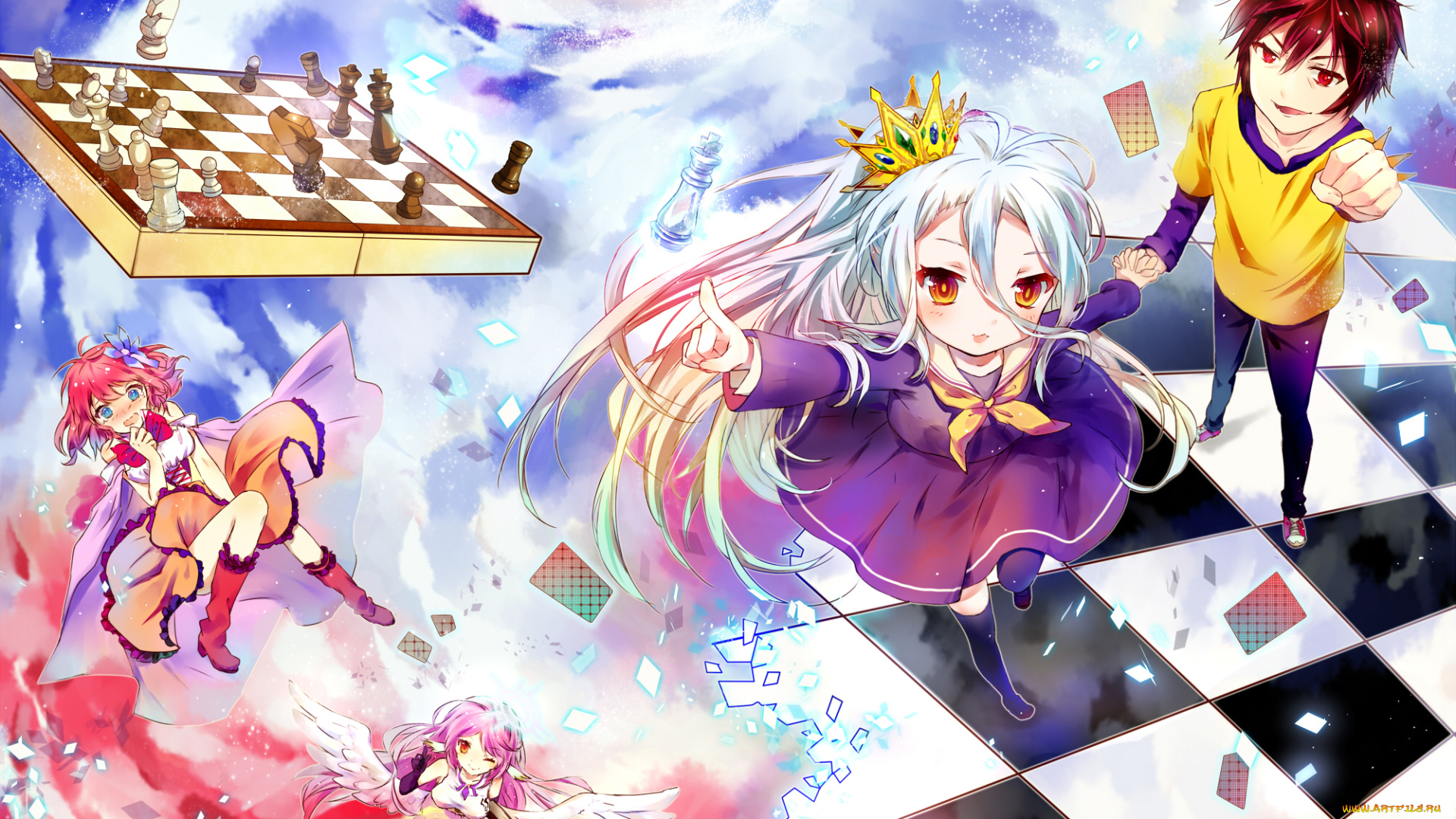 аниме, no, game, no, life, shiro, девочка, шахматы, парень, tagme, artist, арт, jibril, stephanie, dola, sora, no, game, life, девущка