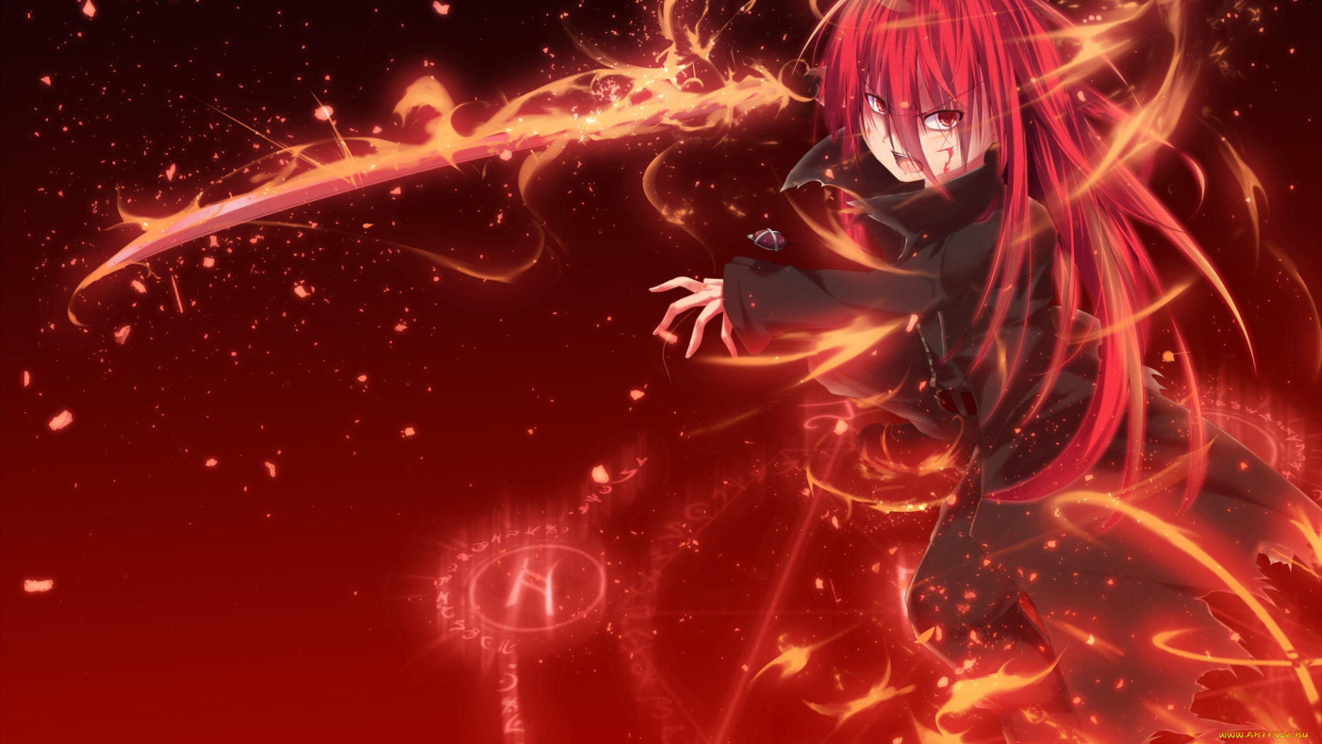 аниме, shakugan, no, shana, nakada, daichi, shana, shakugan, no, огонь, меч, девушка