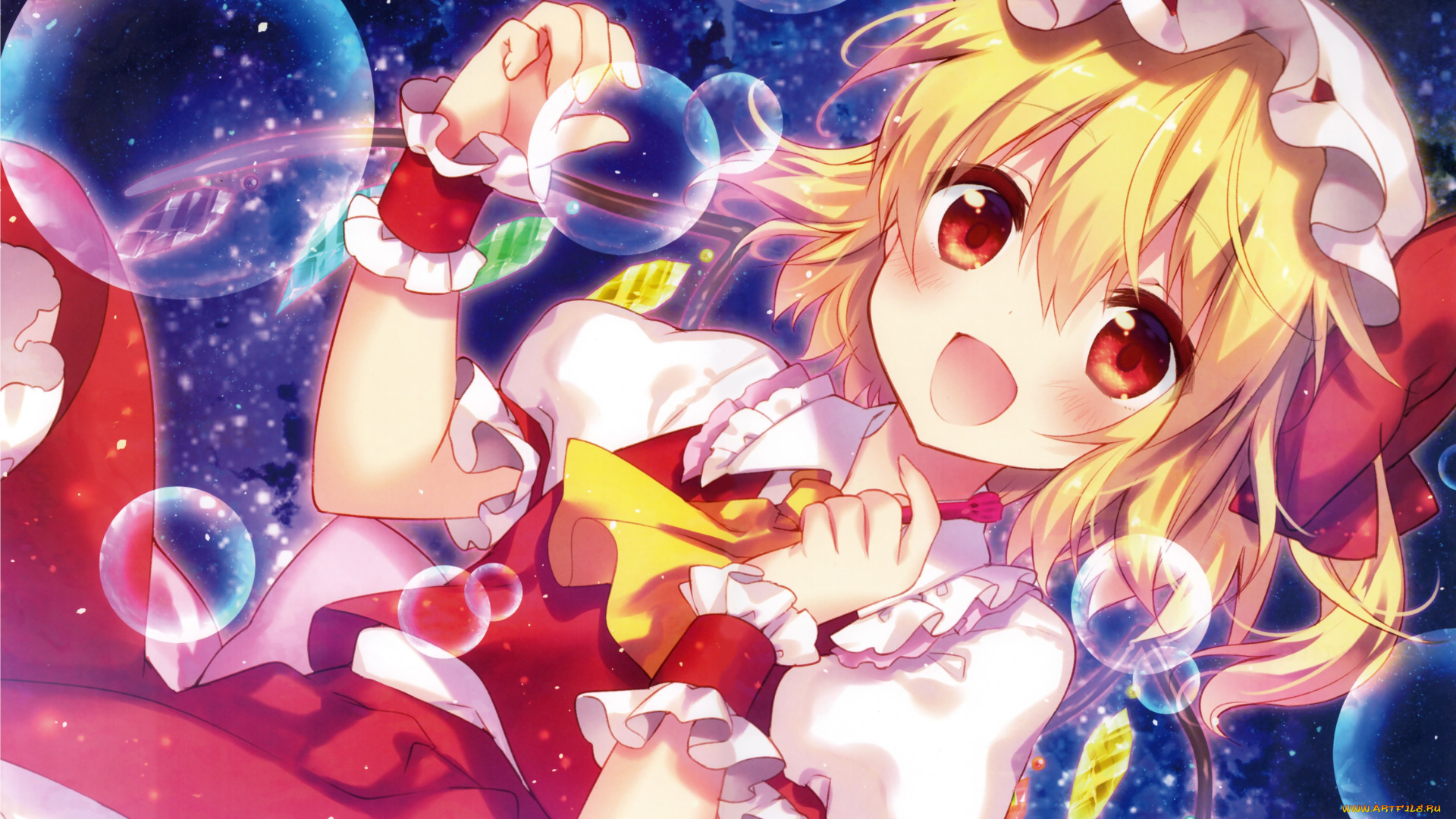 аниме, touhou, flandre, scarlet, девочка, riichu, арт