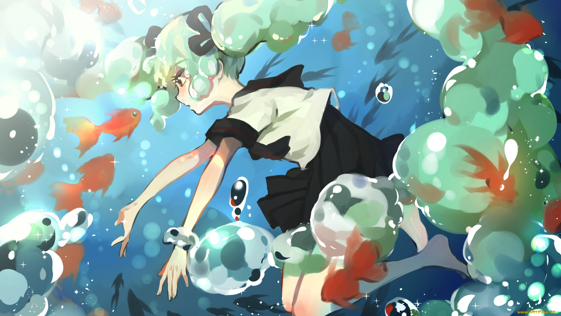 аниме, vocaloid, девочка, арт, yuzhi, hatsune, miku, bottle