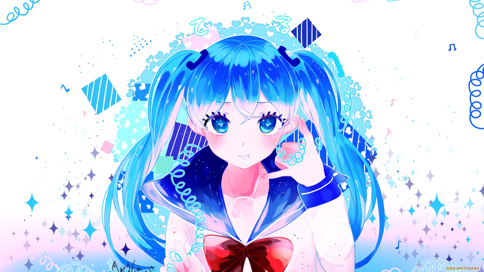 аниме, vocaloid, hzrn, ymj924, hatsune, miku, девочка, арт