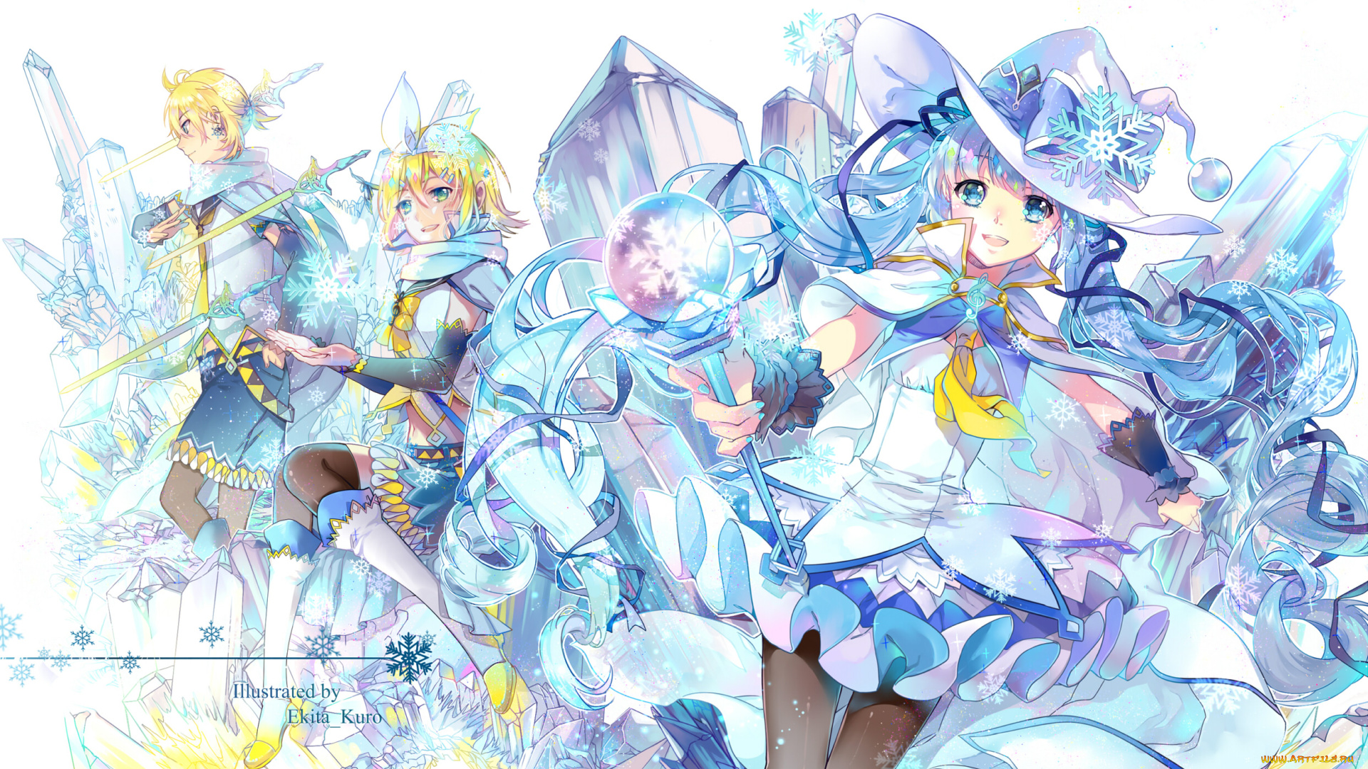 аниме, vocaloid, yuki, miku, ekira, nieto, kagamine, rin, арт, девушки, hatsune