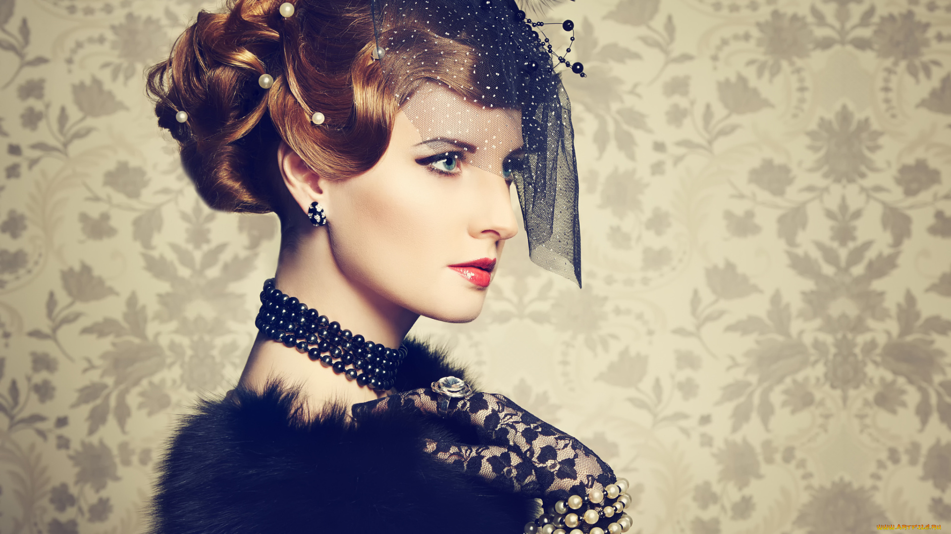 девушки, -unsort, , лица, , портреты, ретро, макияж, портрет, шляпка, вуаль