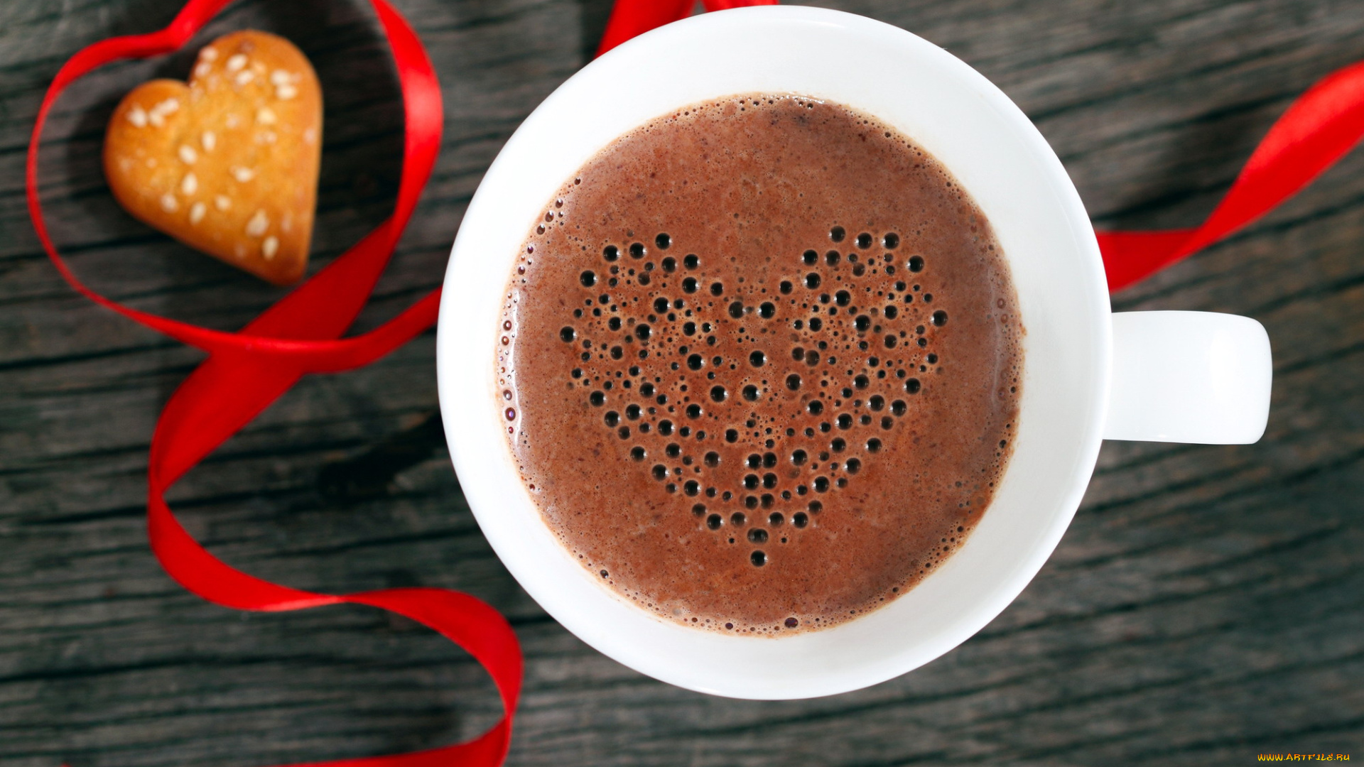 еда, кофе, , кофейные, зёрна, печенье, сердечко, чашка, лента, напиток