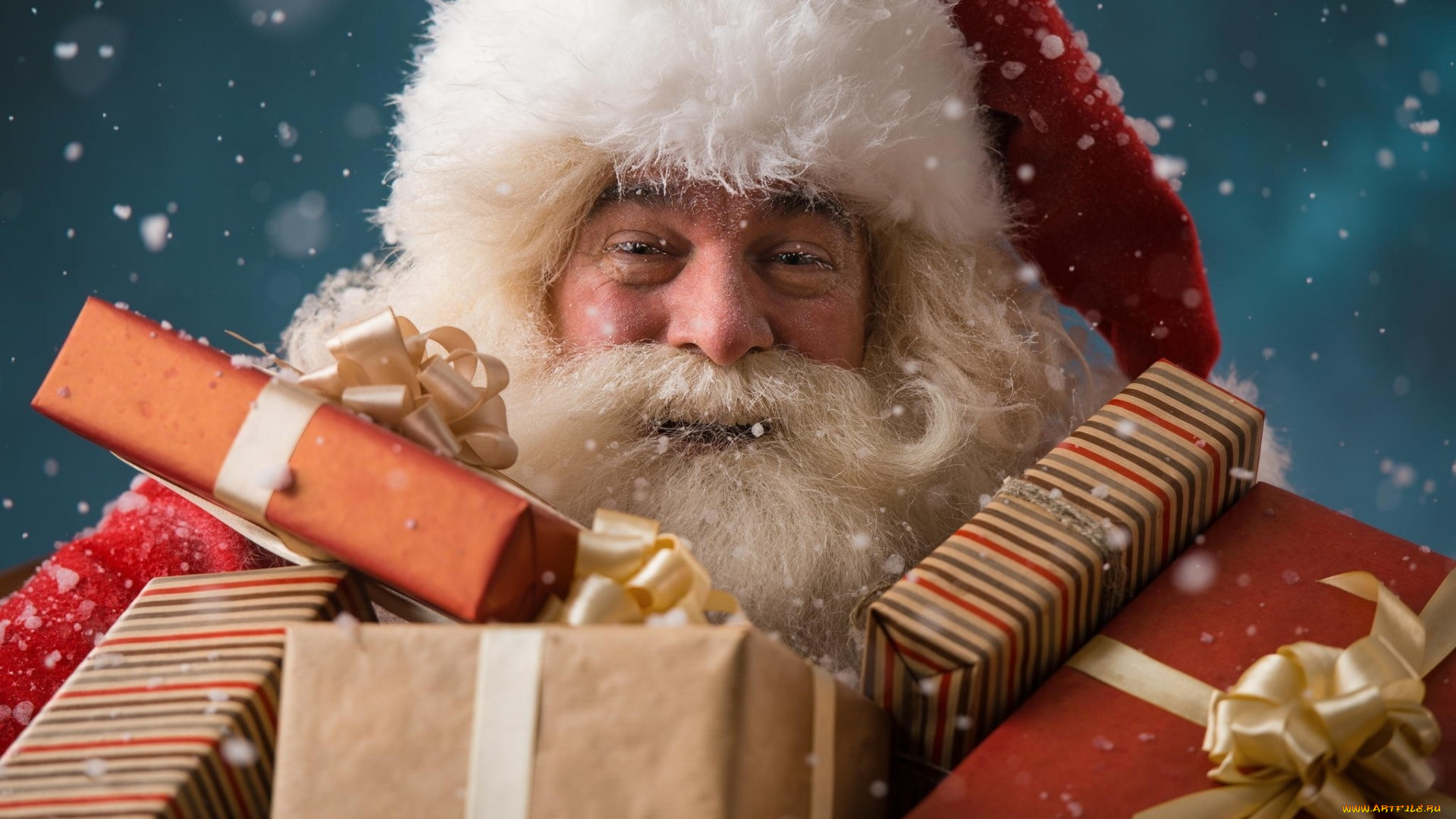праздничные, дед, мороз, , санта, клаус, санта, клаус, коробки, подарки, изморозь, улыбка