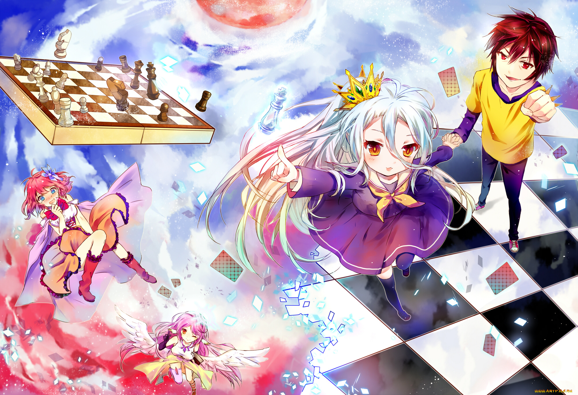 аниме, no, game, no, life, shiro, девочка, шахматы, парень, tagme, artist, арт, jibril, stephanie, dola, sora, no, game, life, девущка