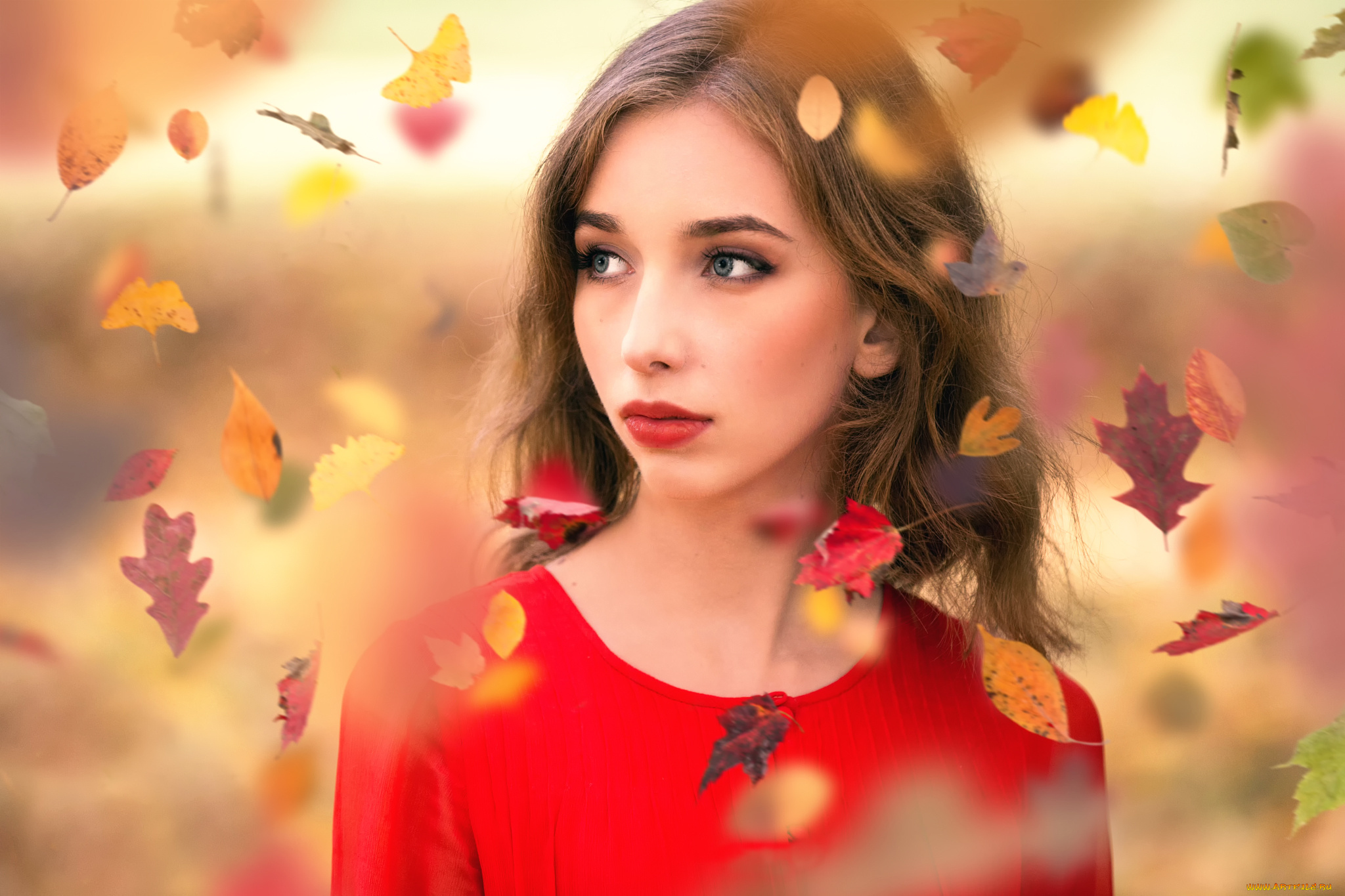 девушки, -unsort, , лица, , портреты, листопад