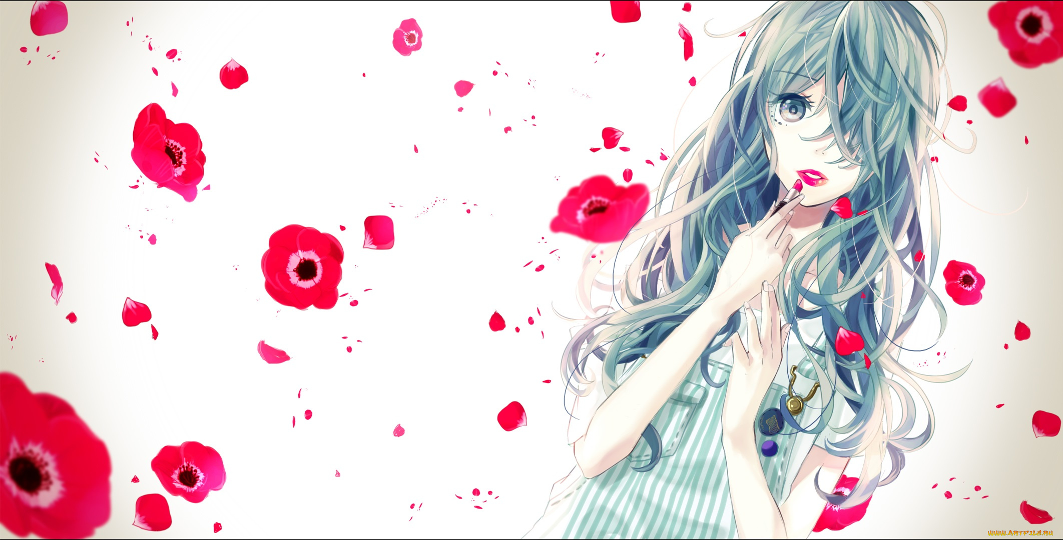 аниме, unknown, , другое, лепестки, фон, девушка, арт