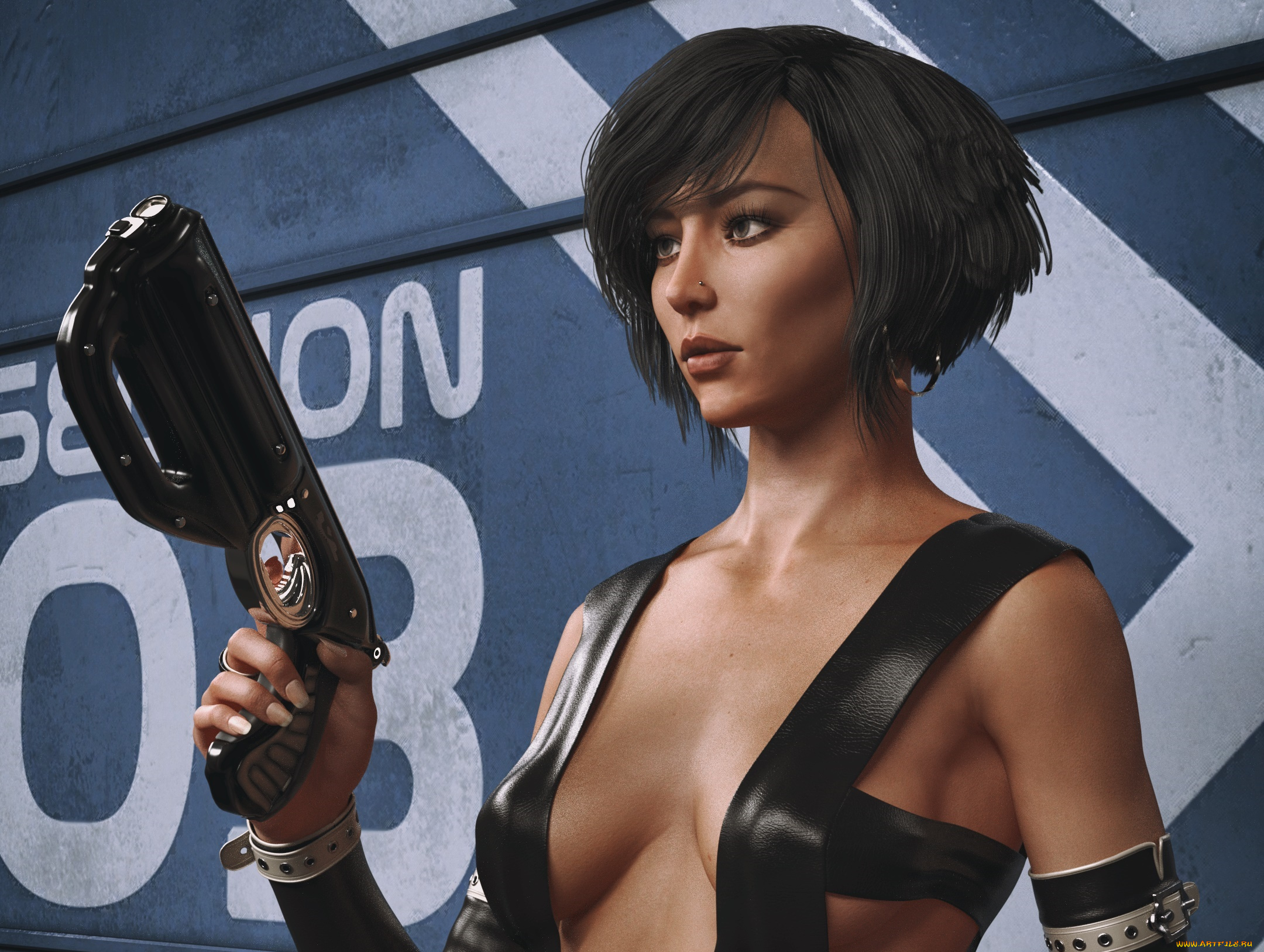 3д, графика, люди, , people, девушка, взгляд, фон, оружие