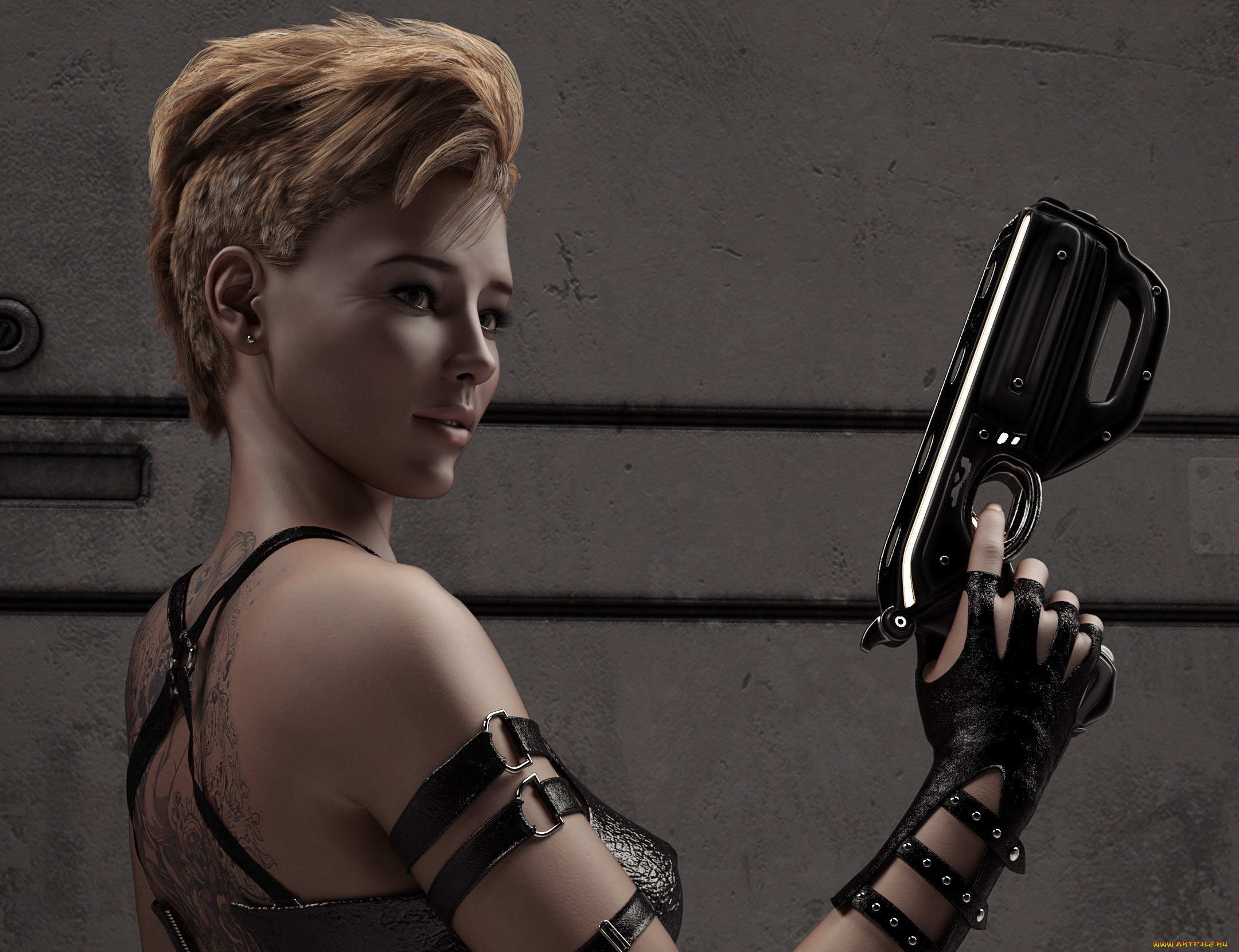 3д, графика, фантазия, , fantasy, девушка, взгляд, фон, оружие