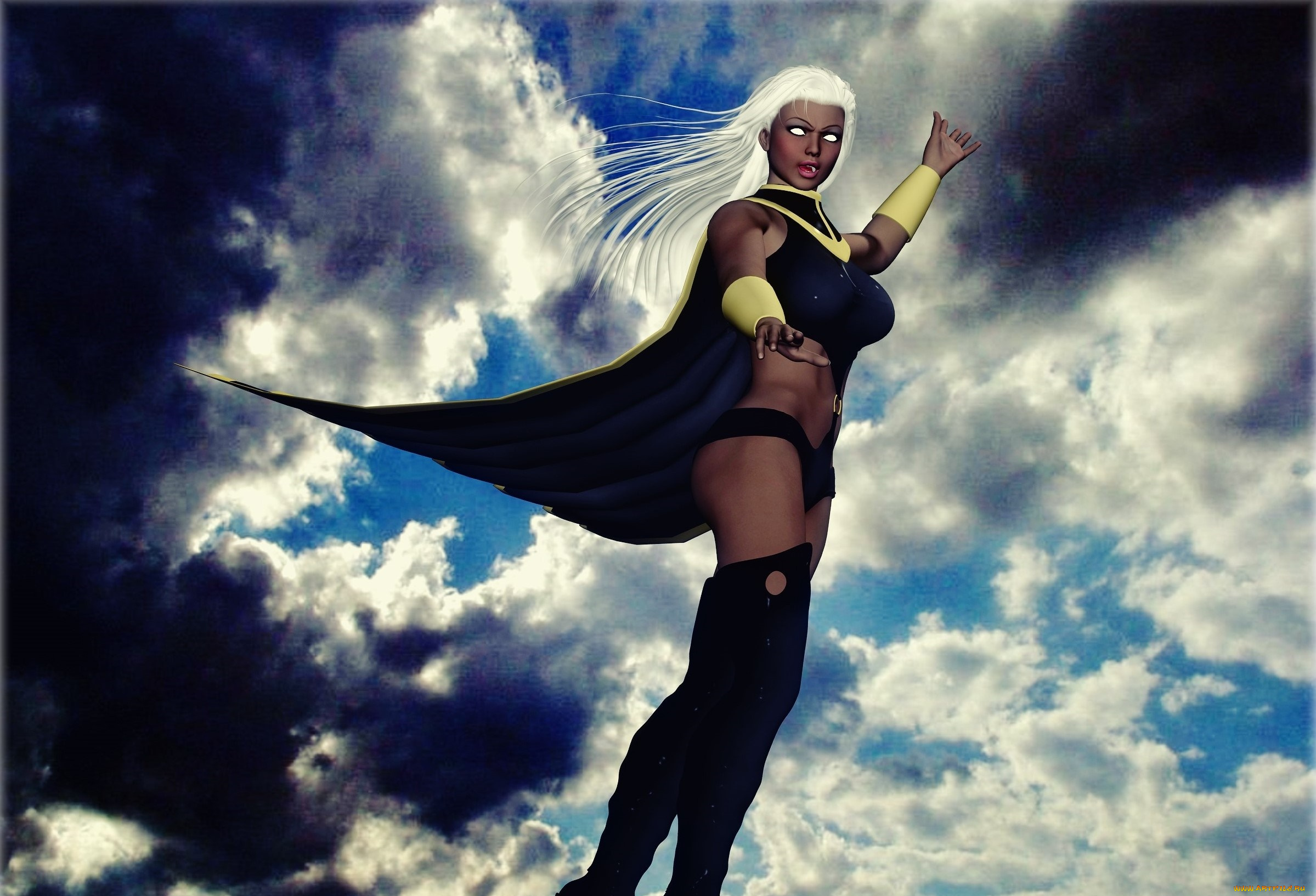 3д, графика, фантазия, , fantasy, взгляд, фон, полет, девушка, облака