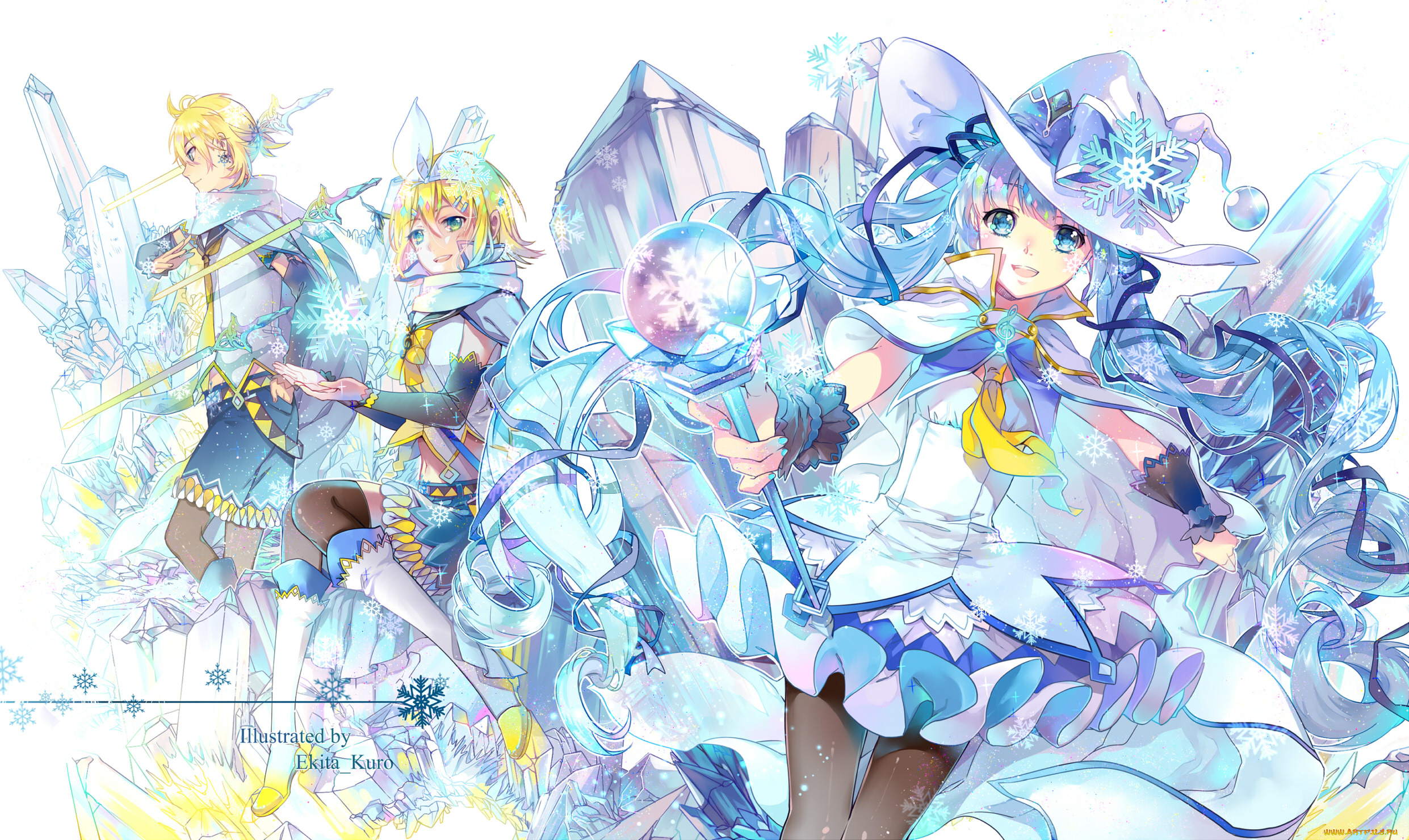 аниме, vocaloid, yuki, miku, ekira, nieto, kagamine, rin, арт, девушки, hatsune