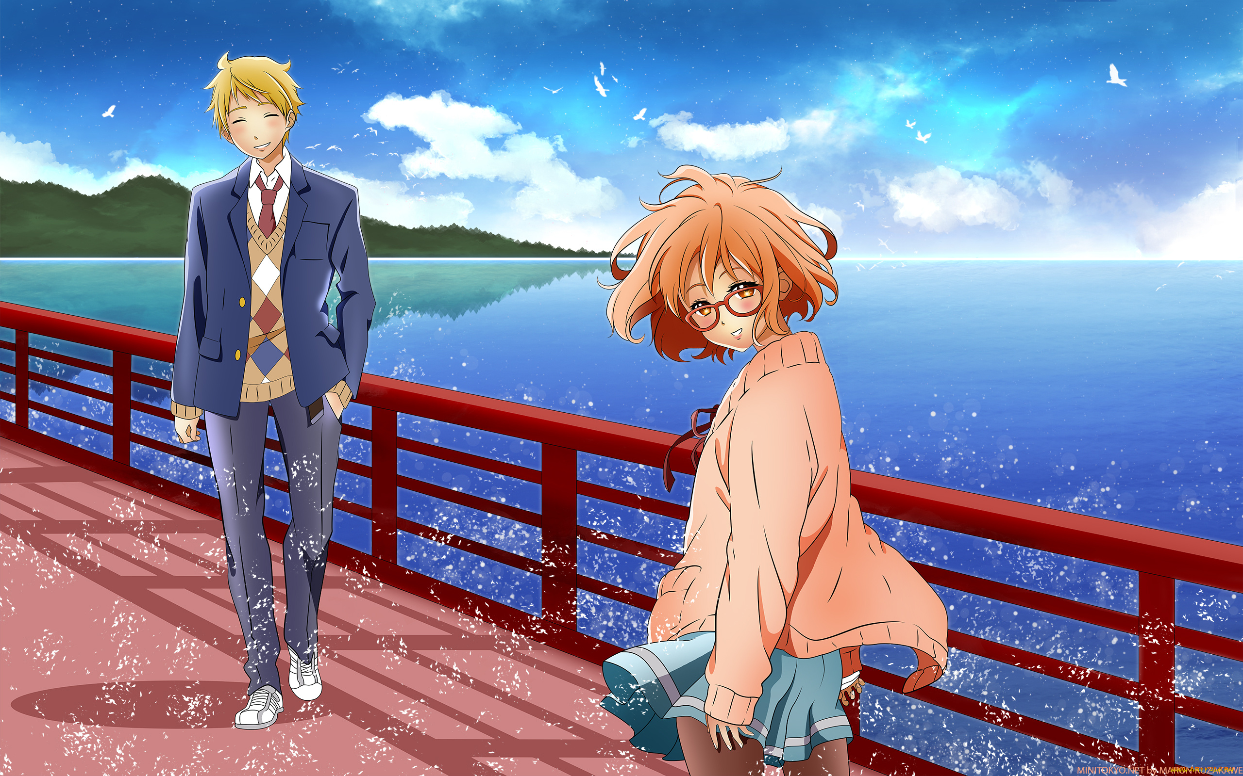 аниме, kyoukai, no, kanata, девушка, парень, арт, kyoukai, no, kanata, kuriyama, mirai, kanbara, akihito, kuzakawe, maron
