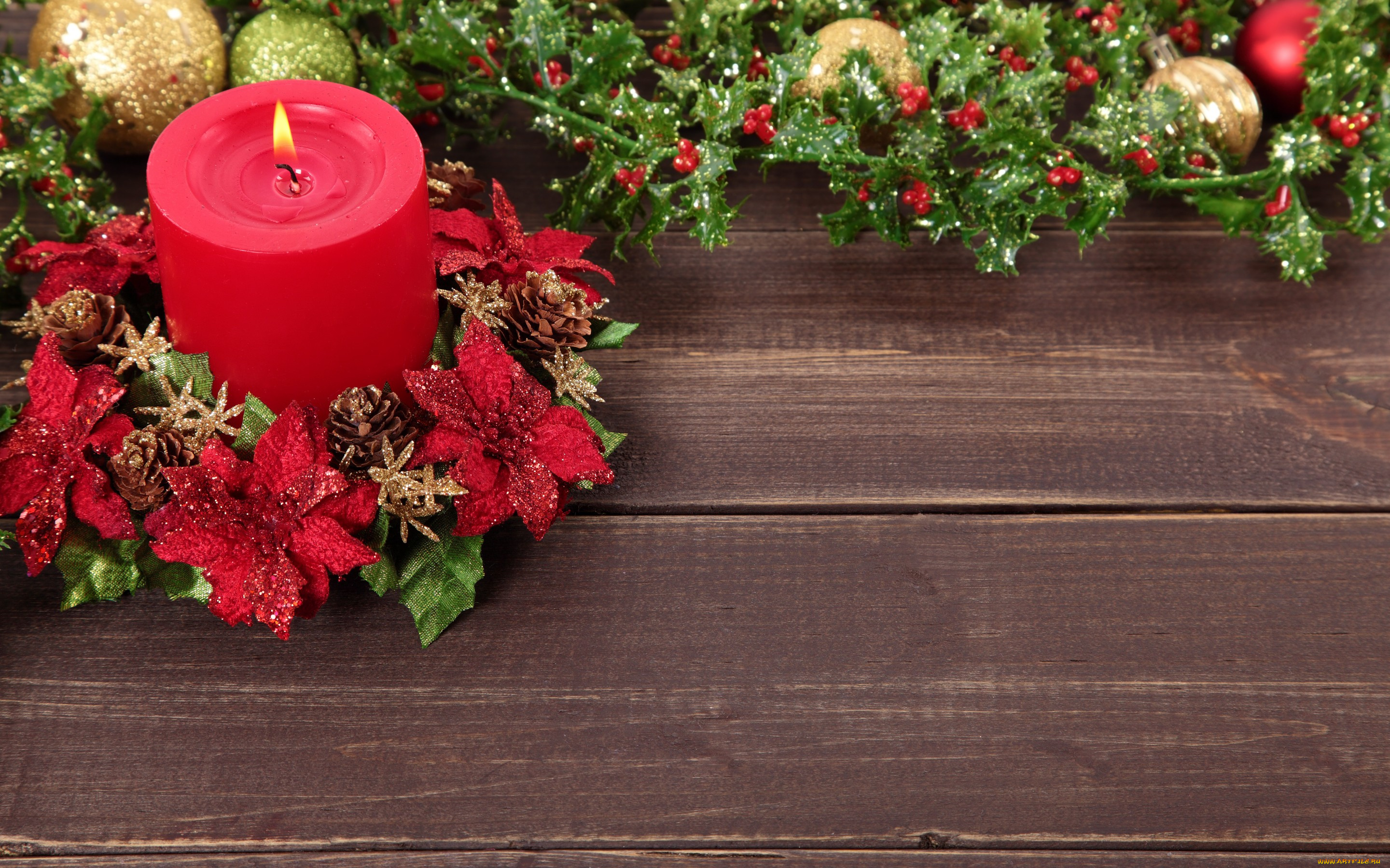 праздничные, новогодние, свечи, новый, год, рождество, candle, шары, остролист, украшения, balls, decoration, christmas, merry