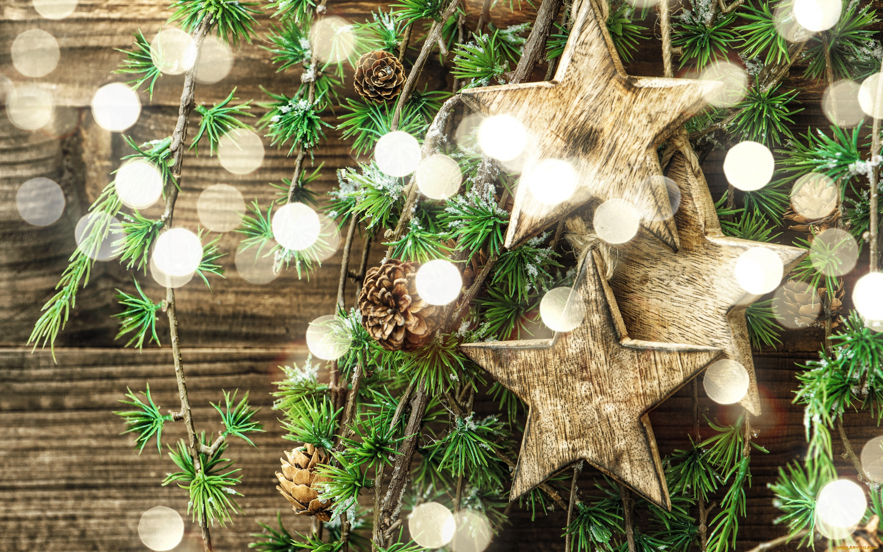 праздничные, снежинки, и, звёздочки, блики, шишки, звёзды, ветки