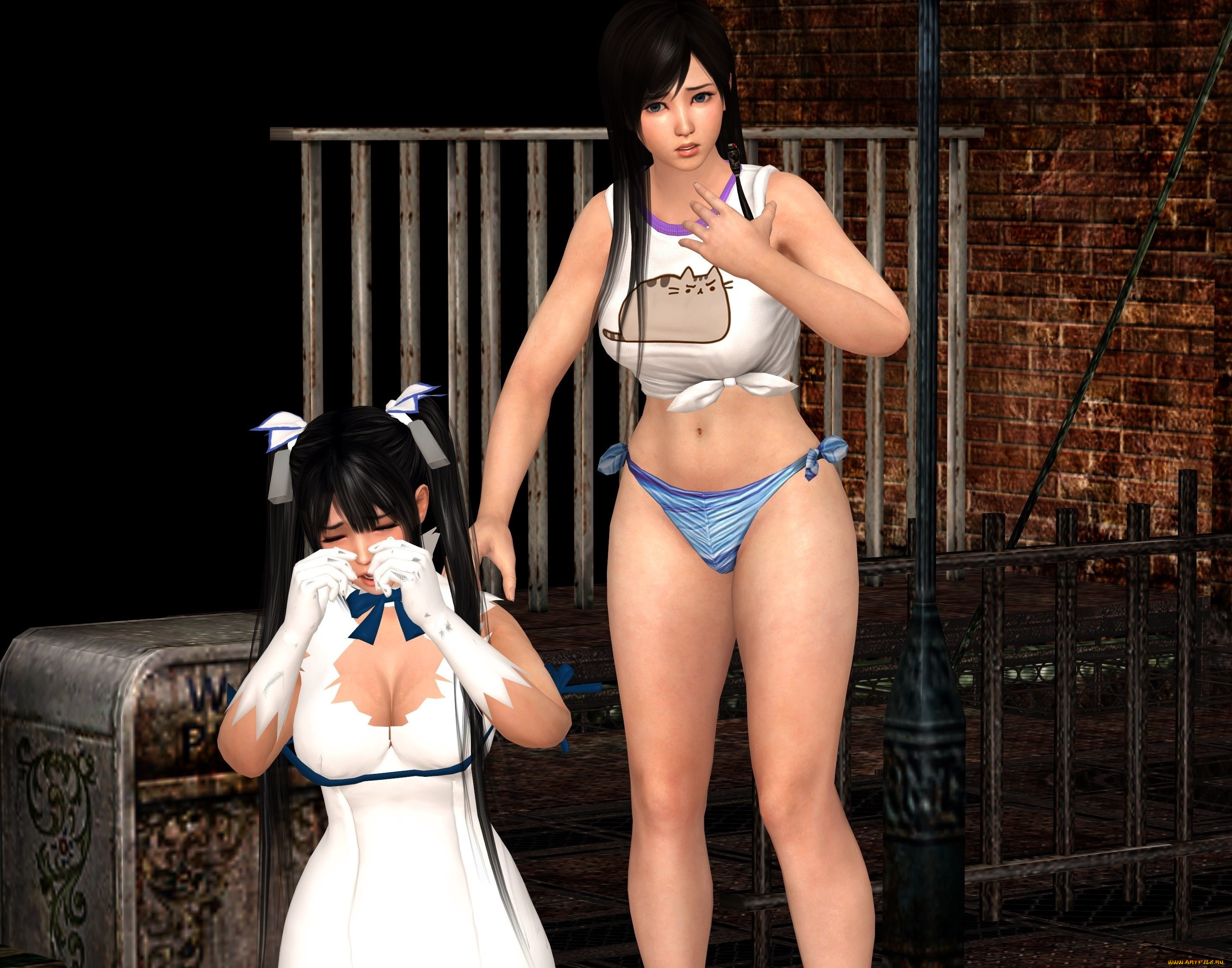 3д, графика, аниме, , anime, девушки, взгляд, фон